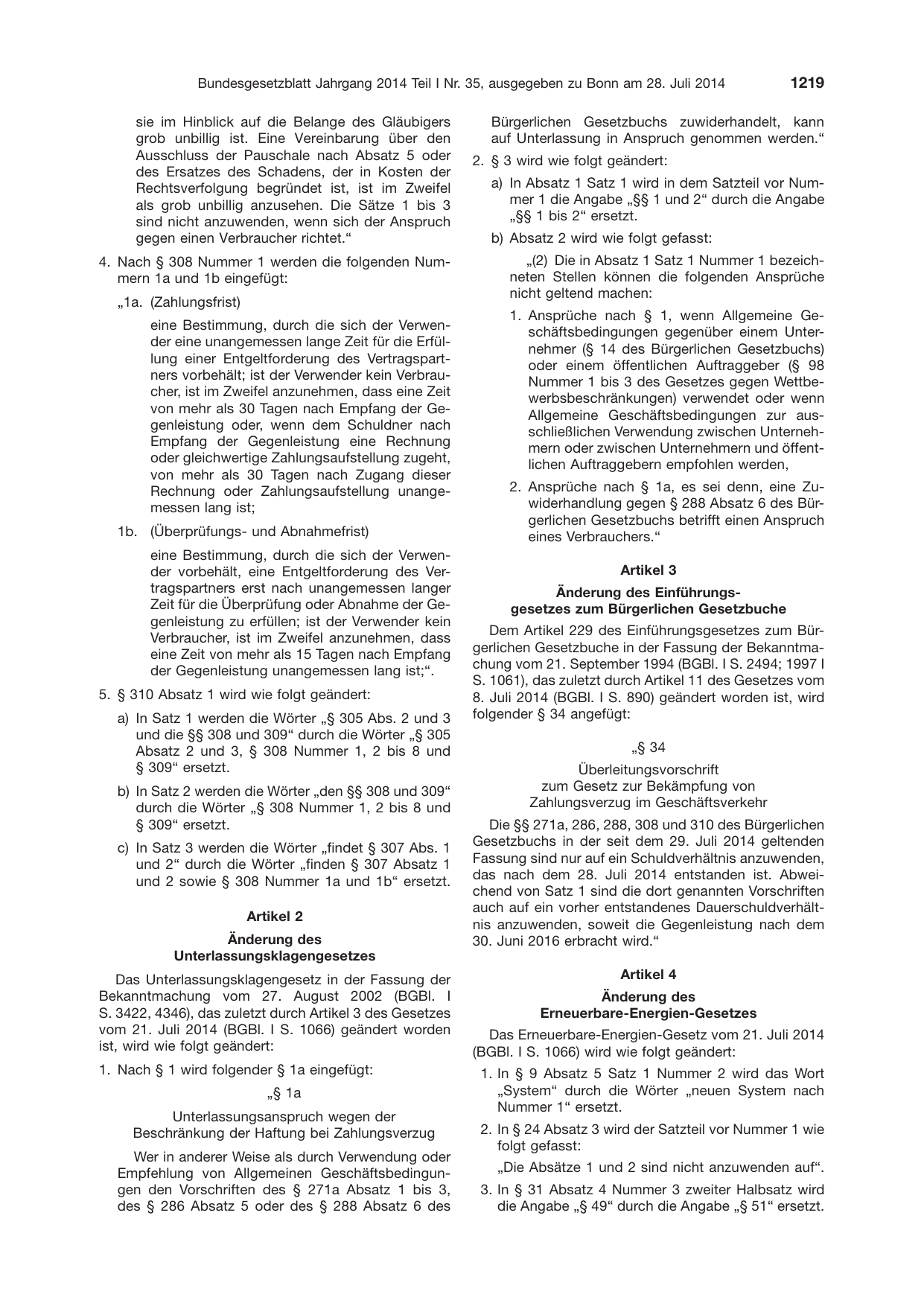 BGBl. 2014, Seite 1219 — Originalseite als Abbildung