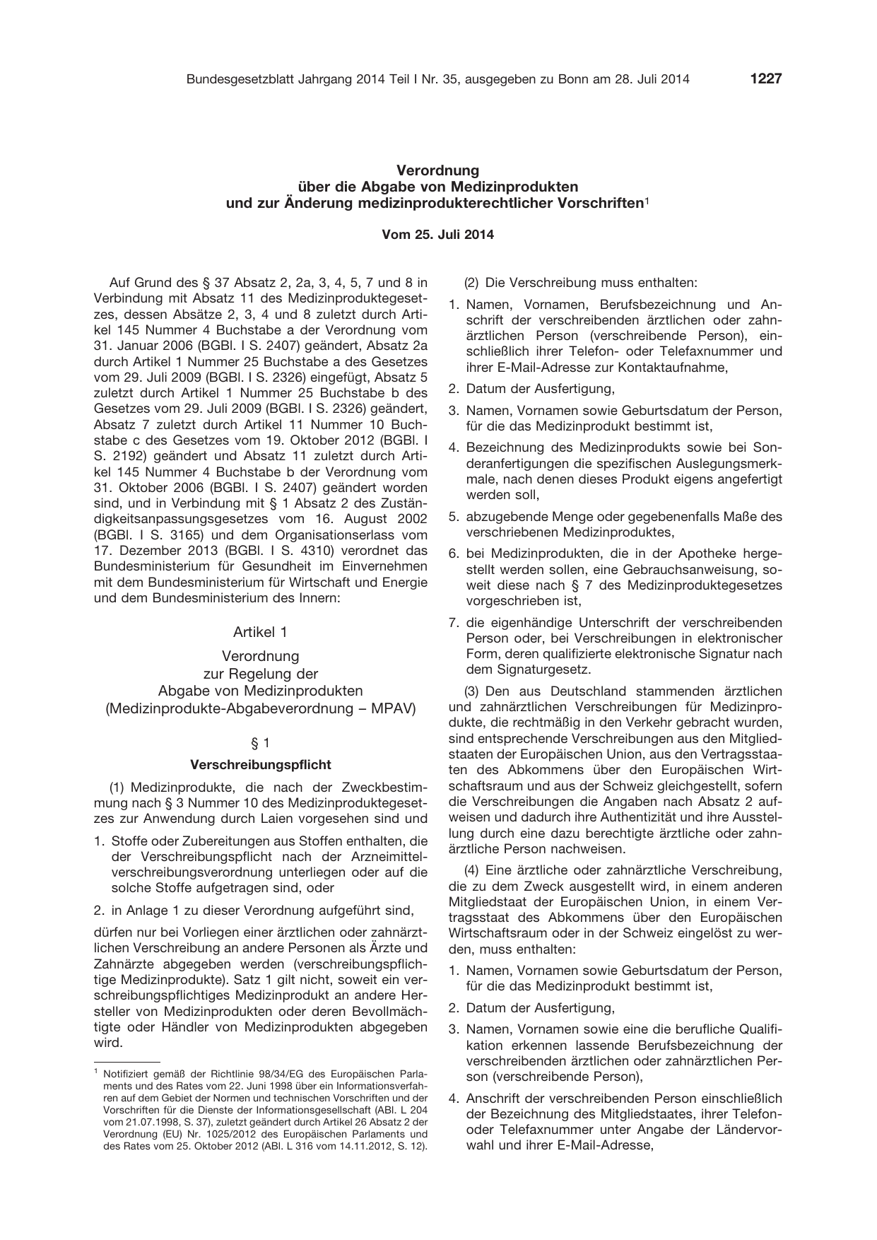 BGBl. 2014, Seite 1227 — Originalseite als Abbildung