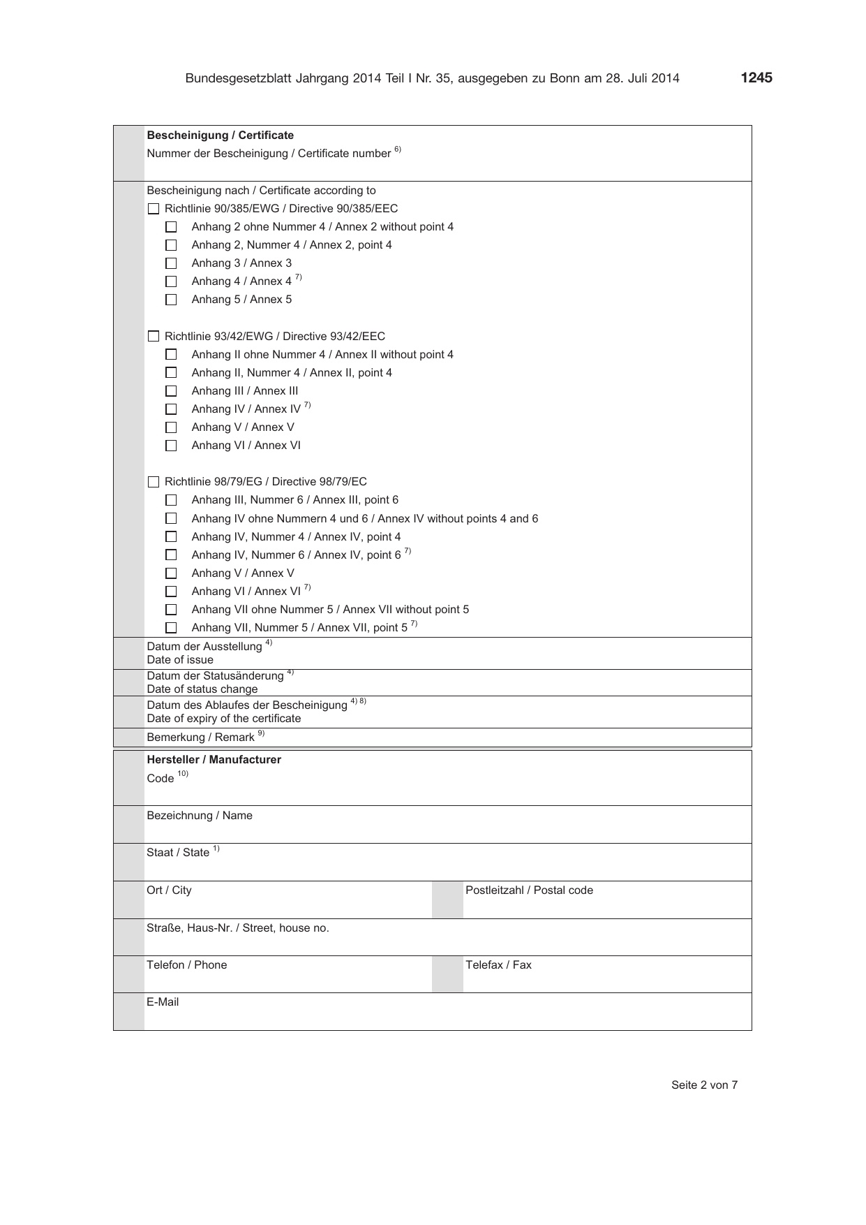 BGBl. 2014, Seite 1245 — Originalseite als Abbildung