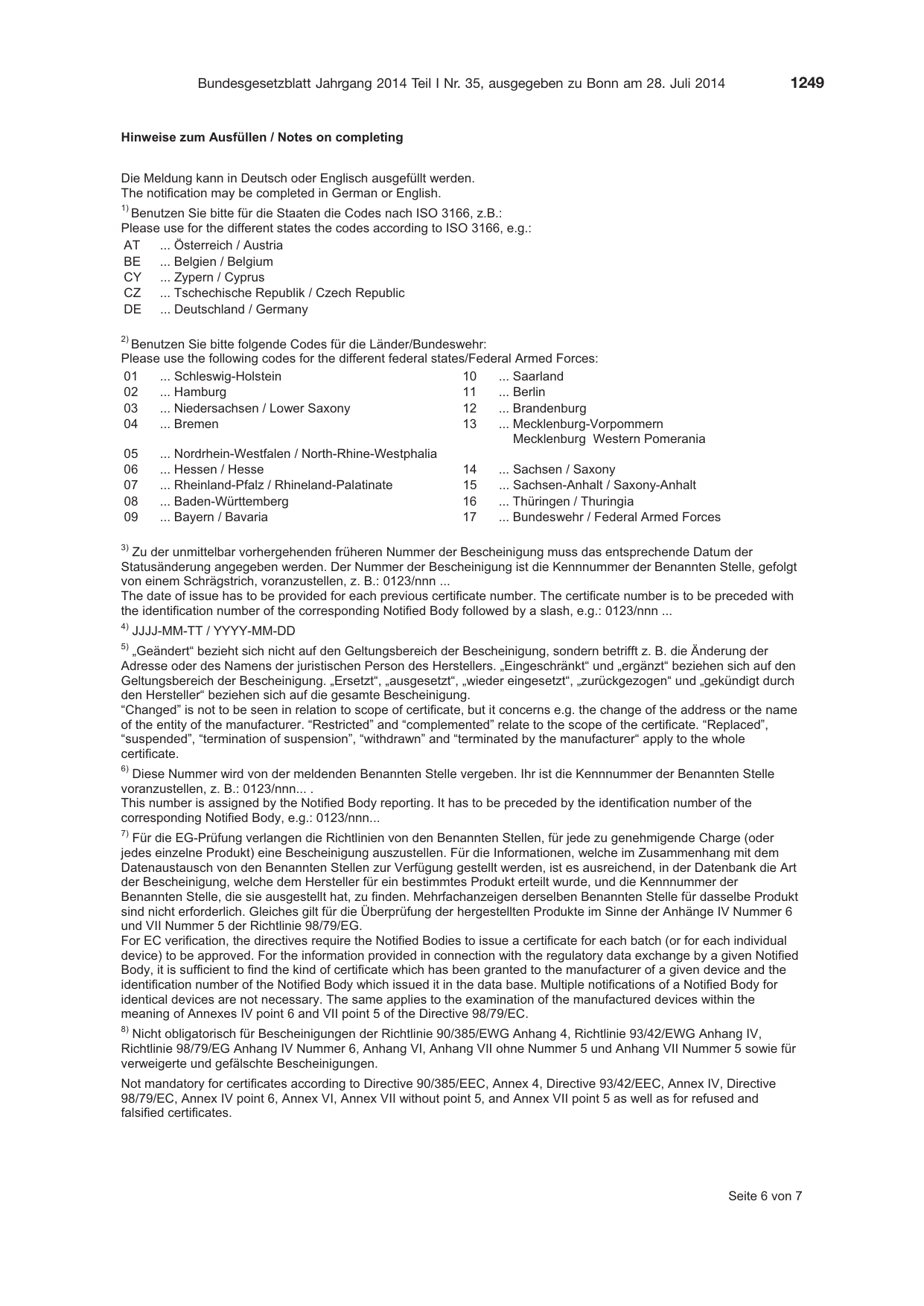 BGBl. 2014, Seite 1249 — Originalseite als Abbildung