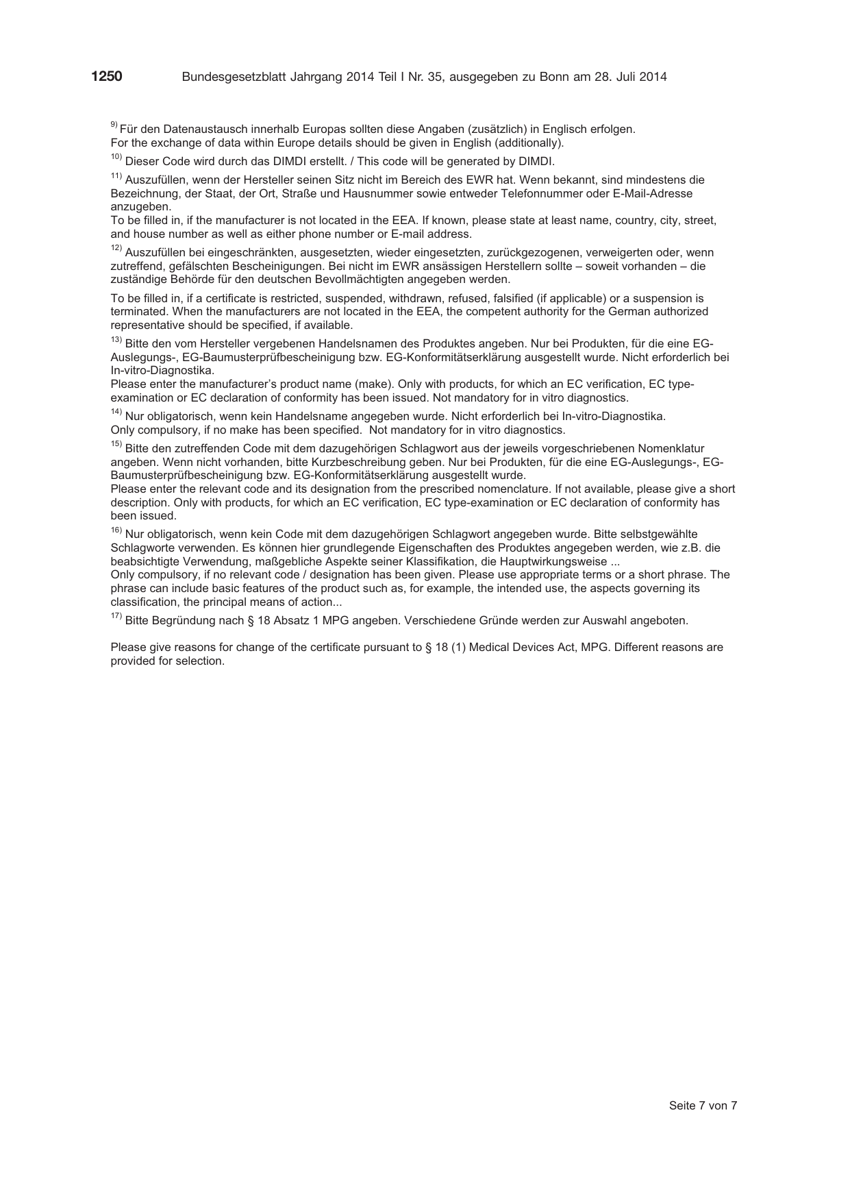 BGBl. 2014, Seite 1250 — Originalseite als Abbildung