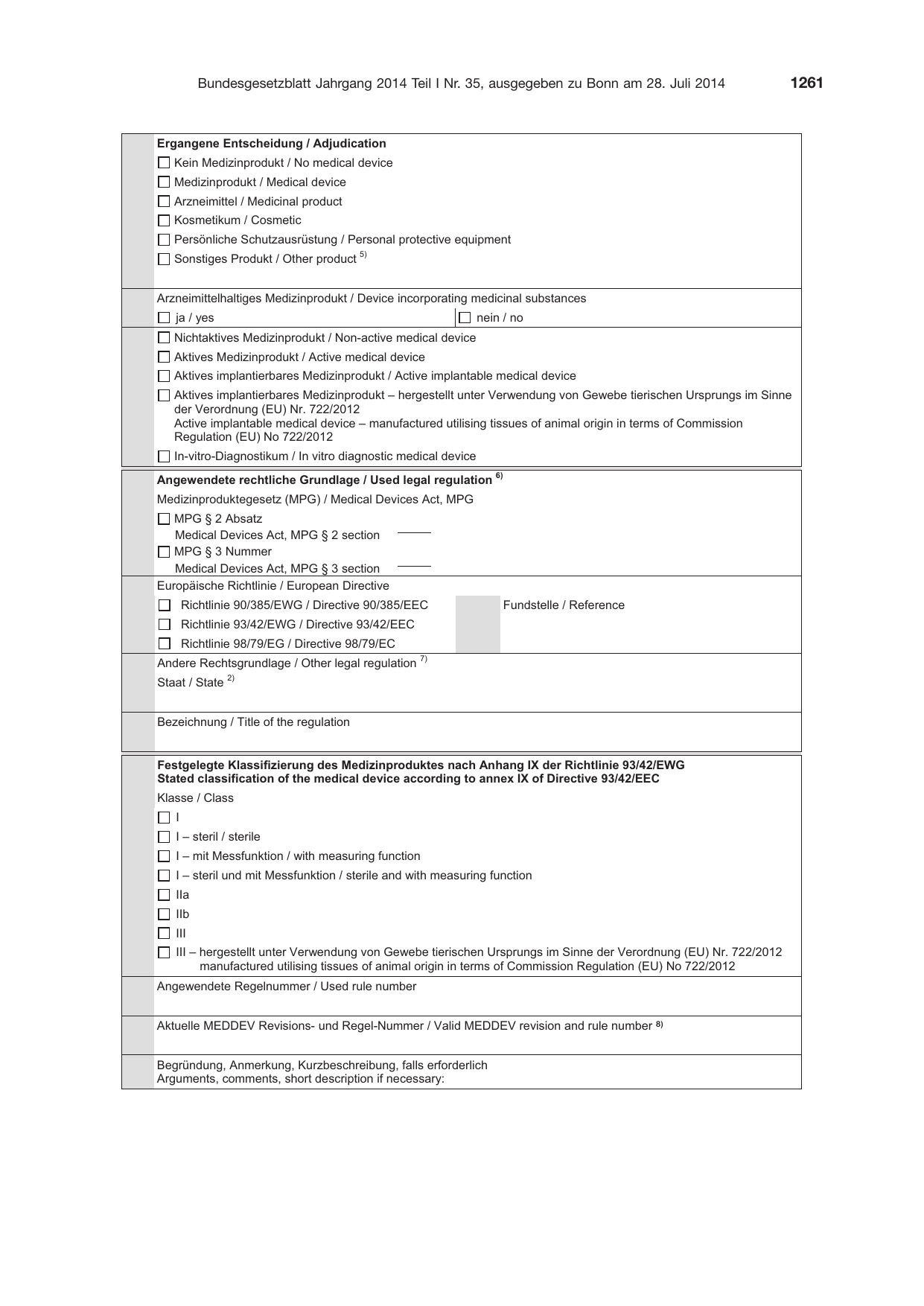 BGBl. 2014, Seite 1261 — Originalseite als Abbildung