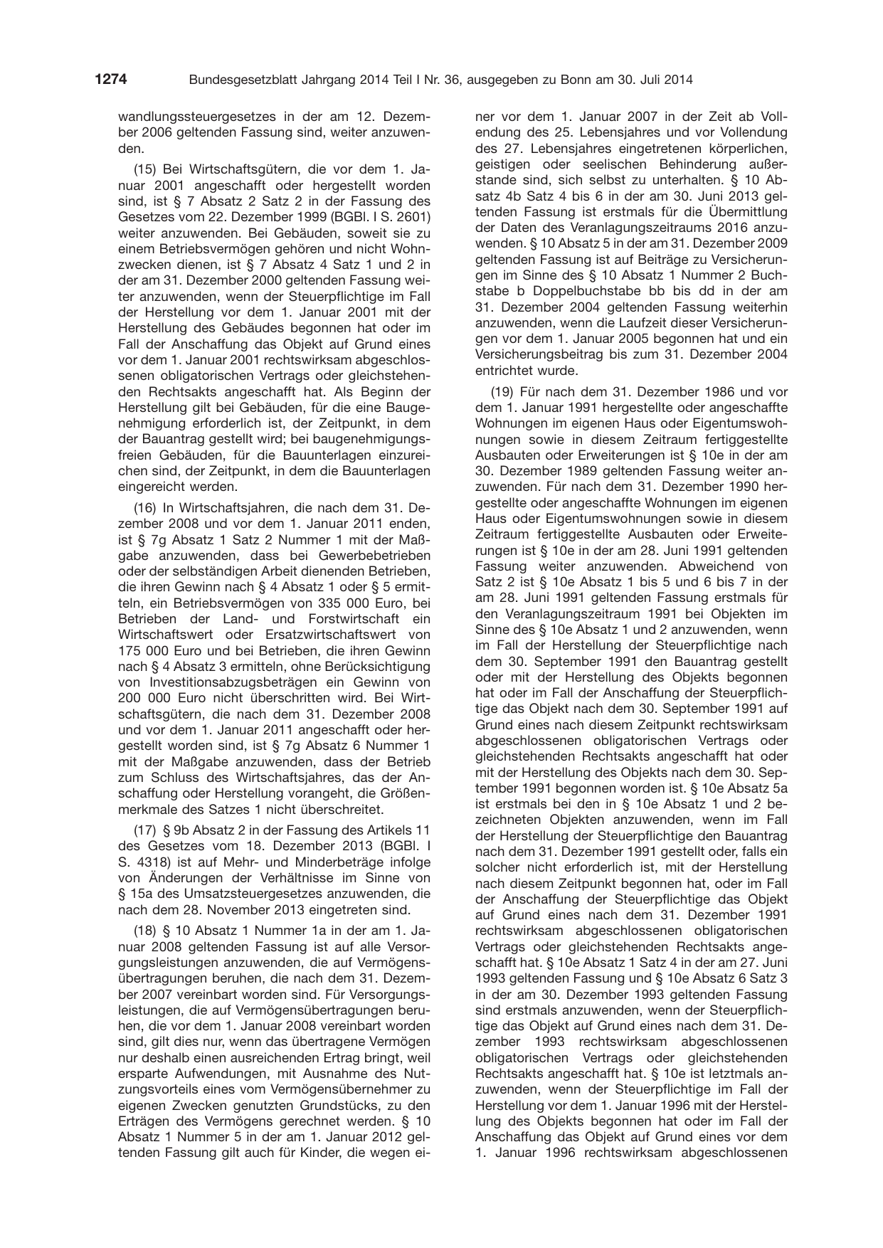 BGBl. 2014, Seite 1274 — Originalseite als Abbildung