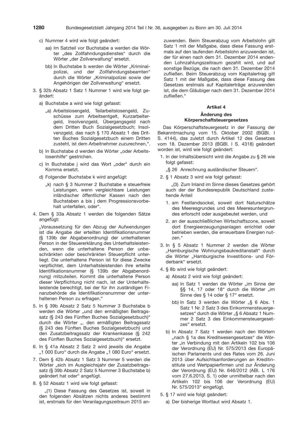 BGBl. 2014, Seite 1280 — Originalseite als Abbildung