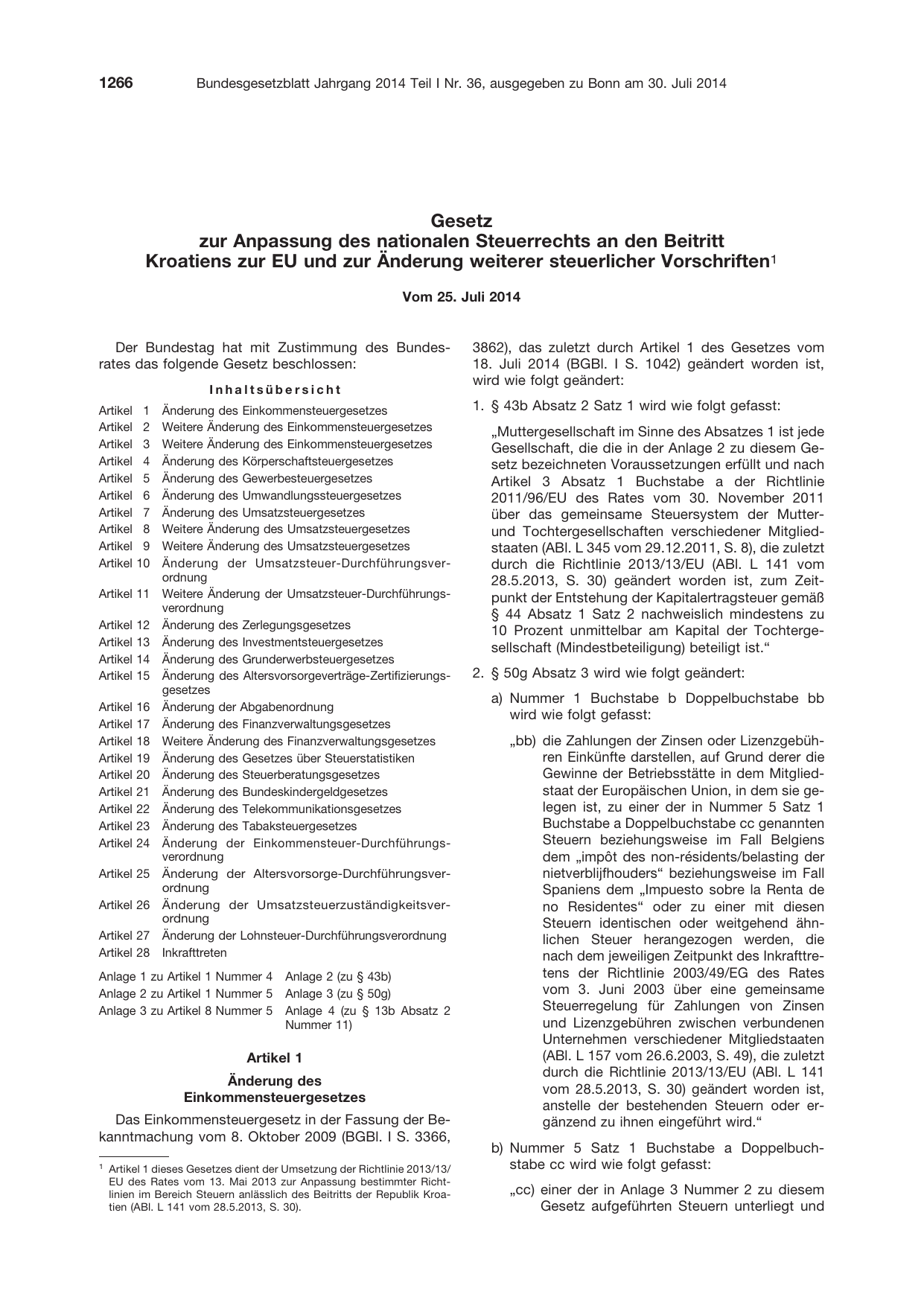 BGBl. 2014, Seite 1266 — Originalseite als Abbildung