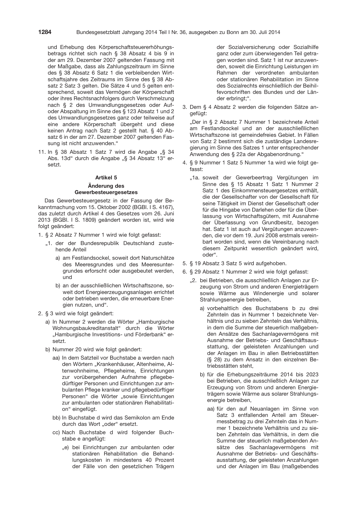 BGBl. 2014, Seite 1284 — Originalseite als Abbildung