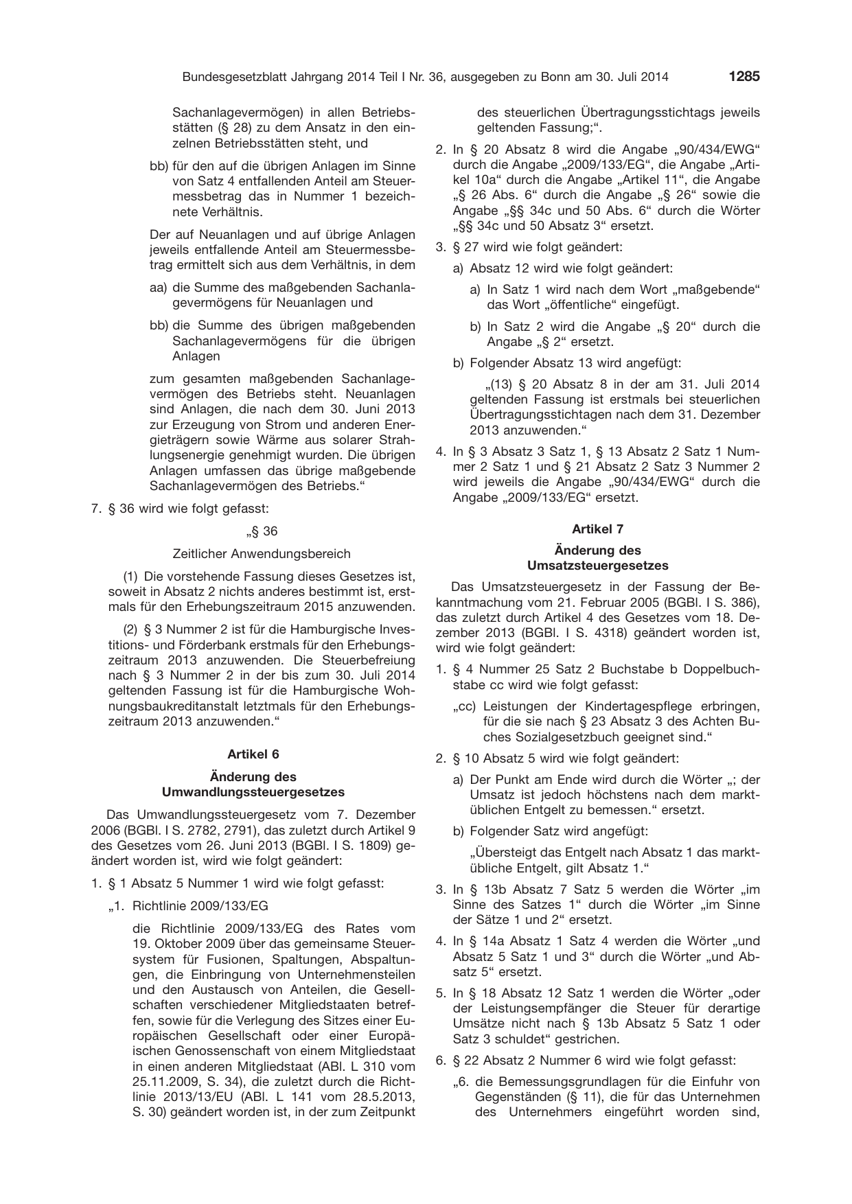 BGBl. 2014, Seite 1285 — Originalseite als Abbildung