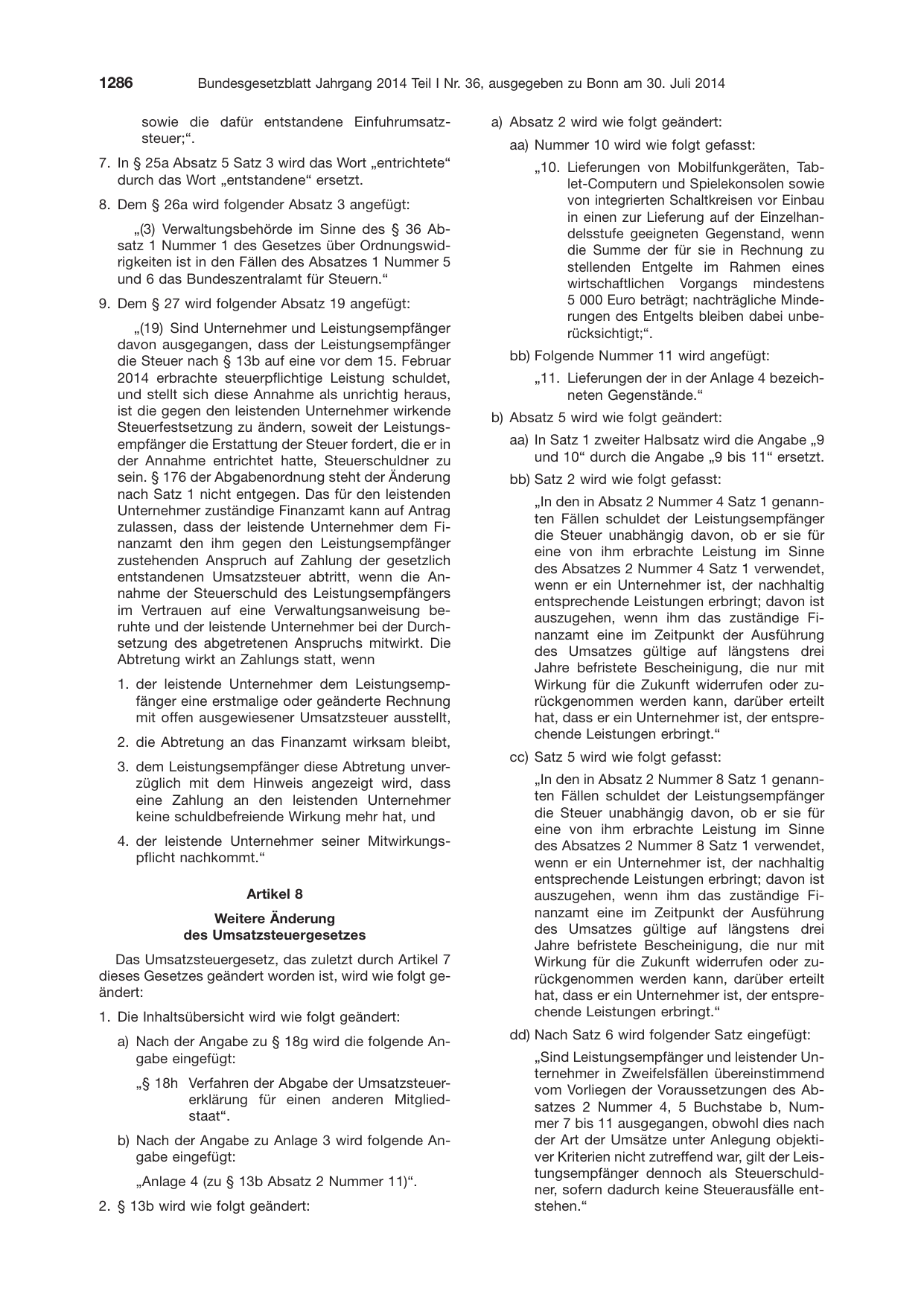BGBl. 2014, Seite 1286 — Originalseite als Abbildung