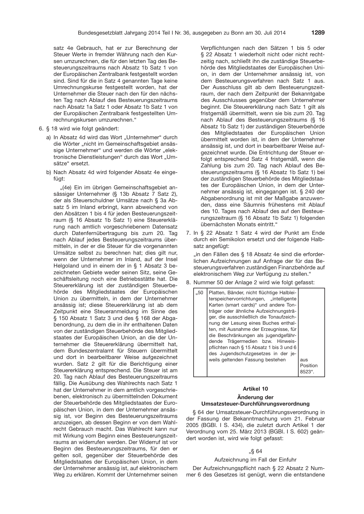 BGBl. 2014, Seite 1289 — Originalseite als Abbildung
