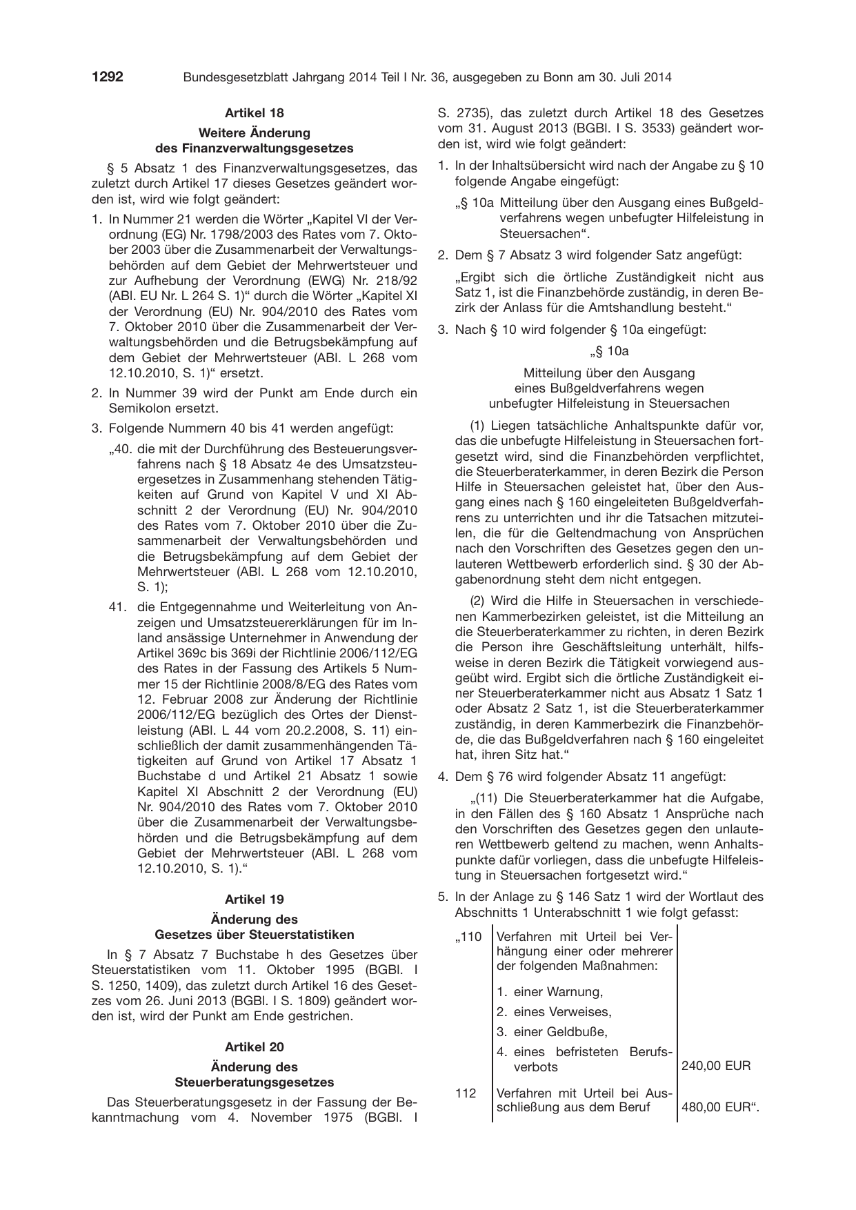 BGBl. 2014, Seite 1292 — Originalseite als Abbildung