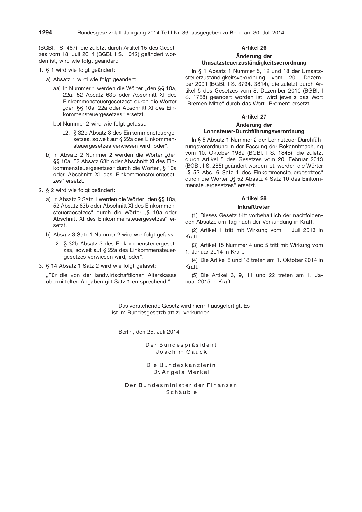 BGBl. 2014, Seite 1294 — Originalseite als Abbildung