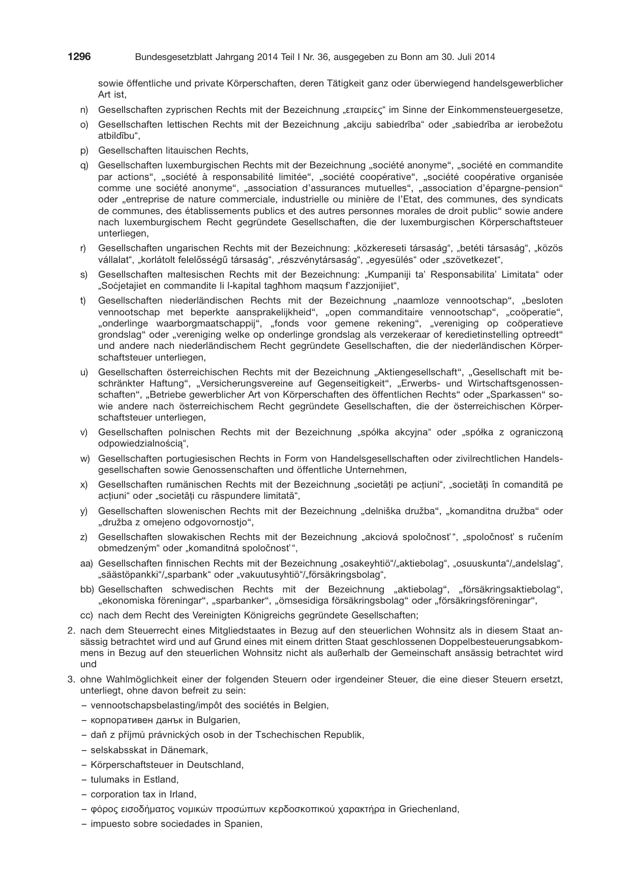 BGBl. 2014, Seite 1296 — Originalseite als Abbildung