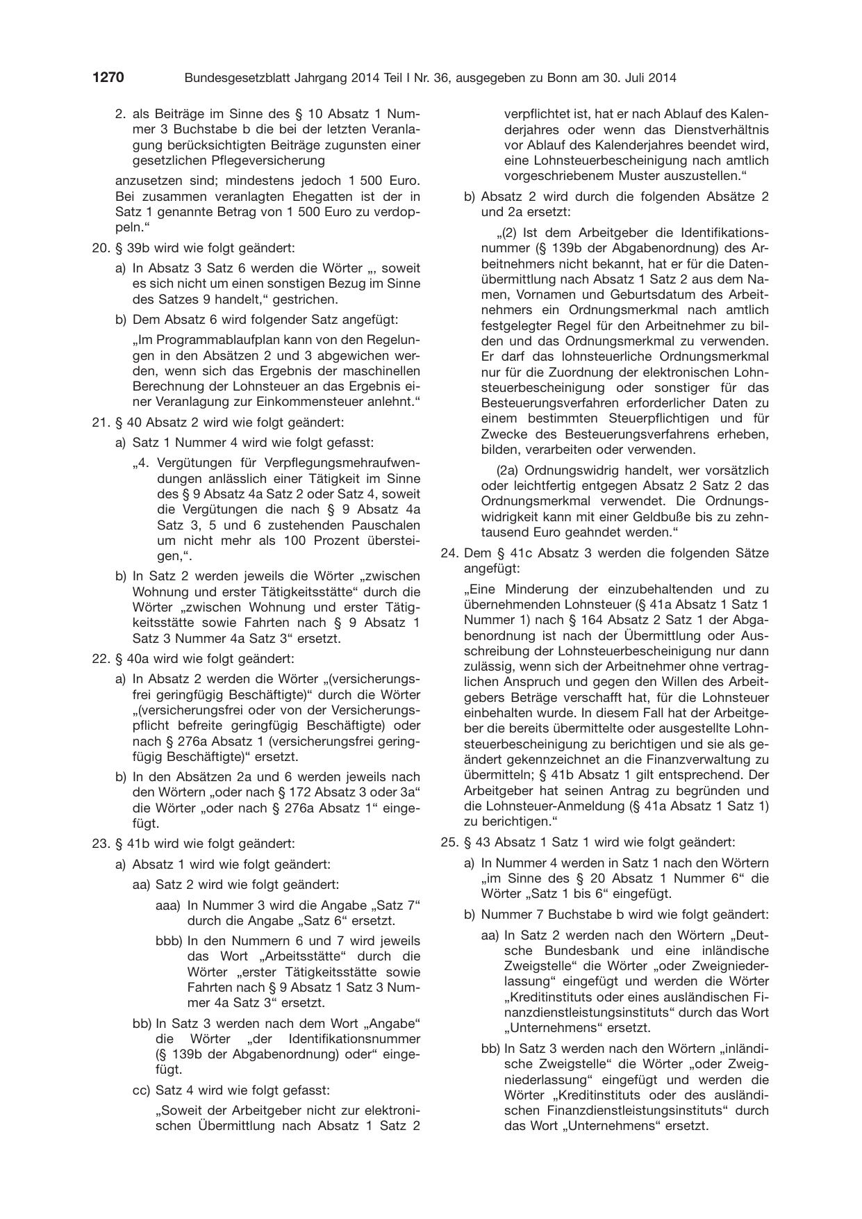 BGBl. 2014, Seite 1270 — Originalseite als Abbildung
