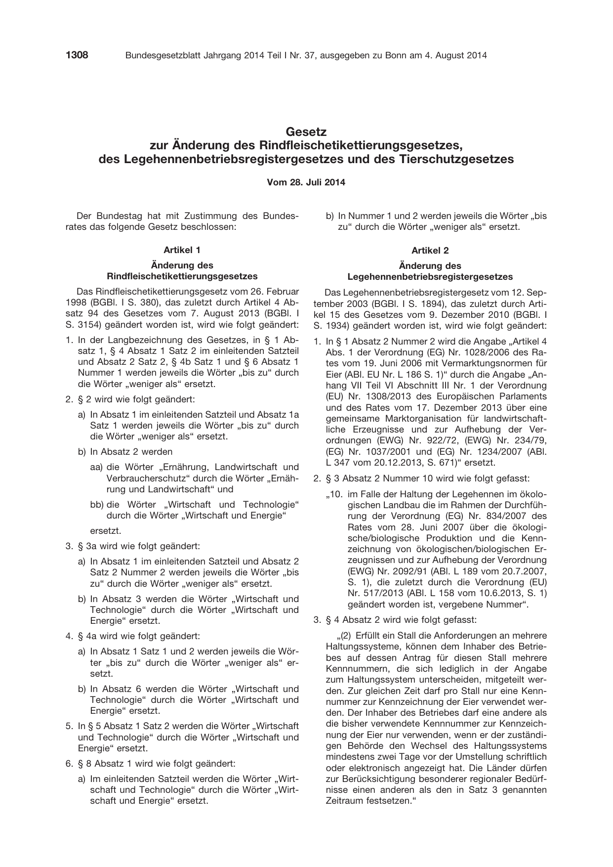 BGBl. 2014, Seite 1308 — Originalseite als Abbildung