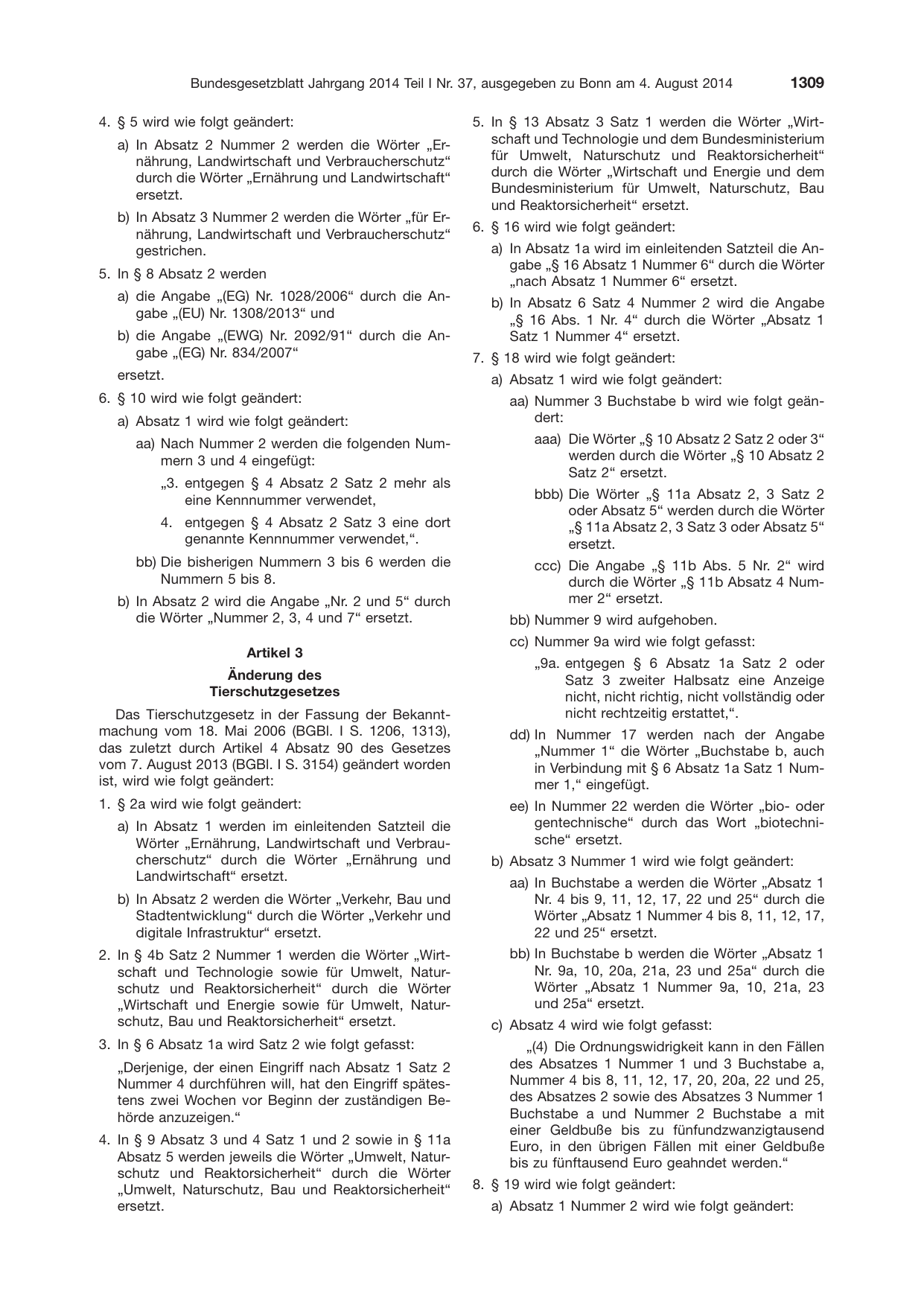 BGBl. 2014, Seite 1309 — Originalseite als Abbildung