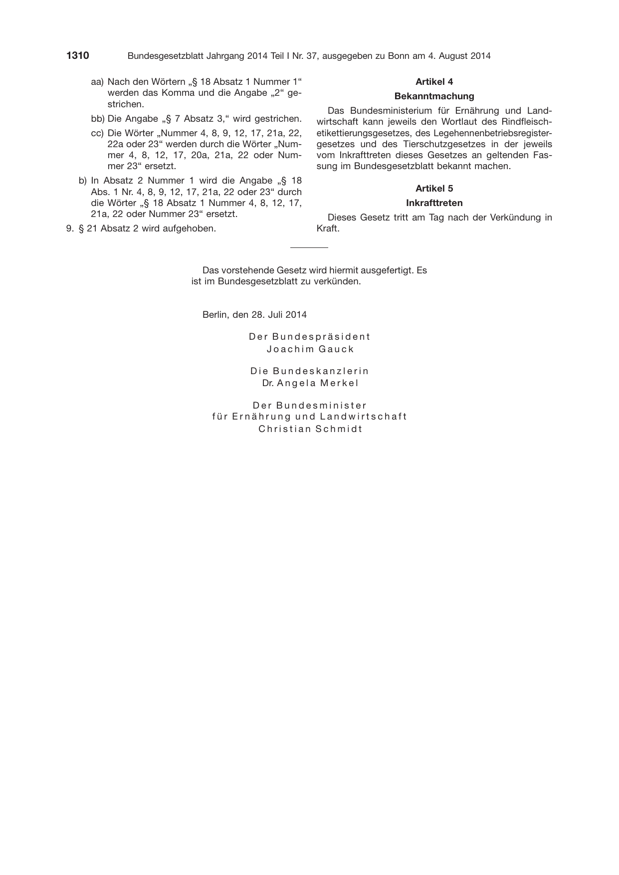 BGBl. 2014, Seite 1310 — Originalseite als Abbildung