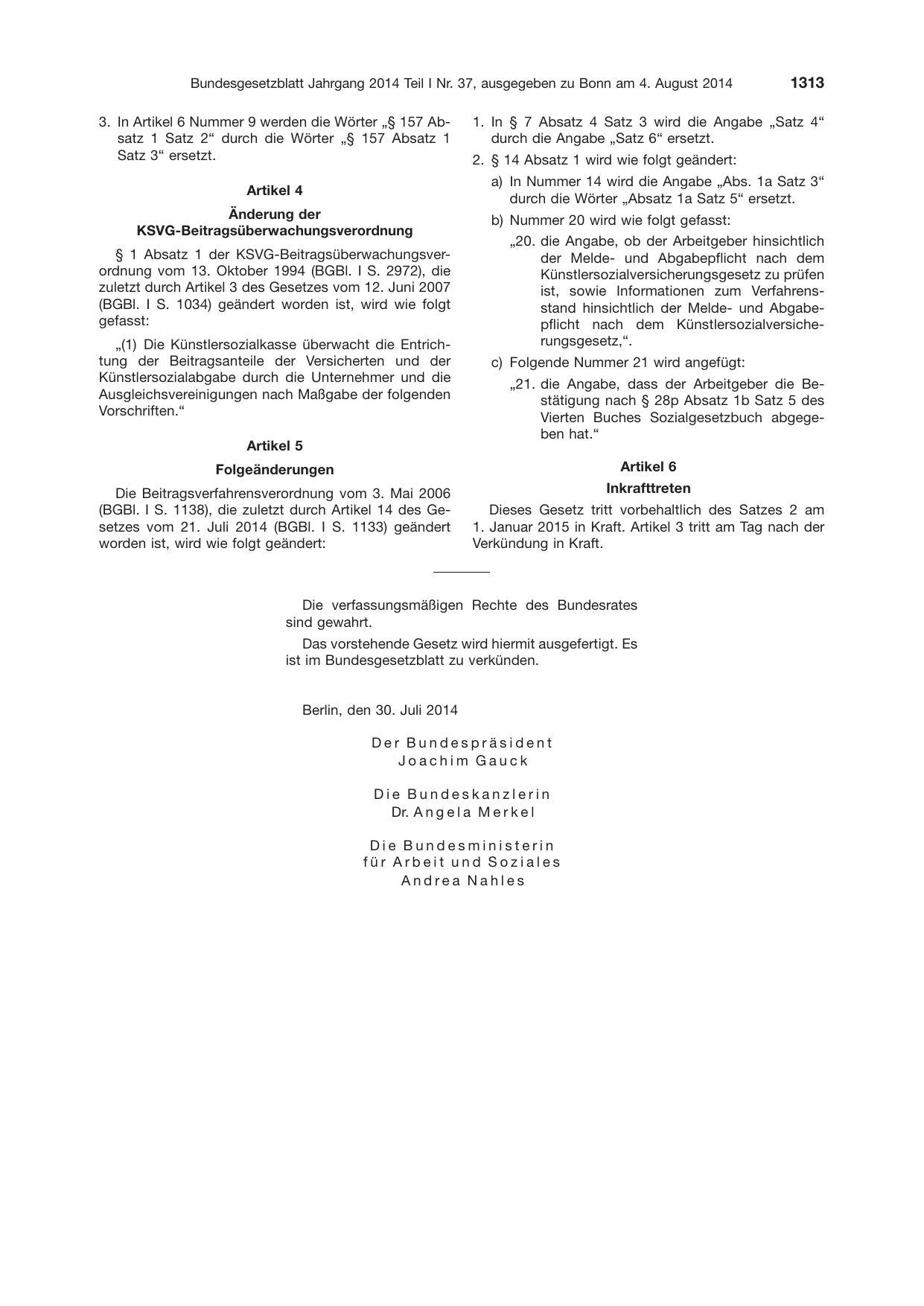 BGBl. 2014, Seite 1313 — Originalseite als Abbildung