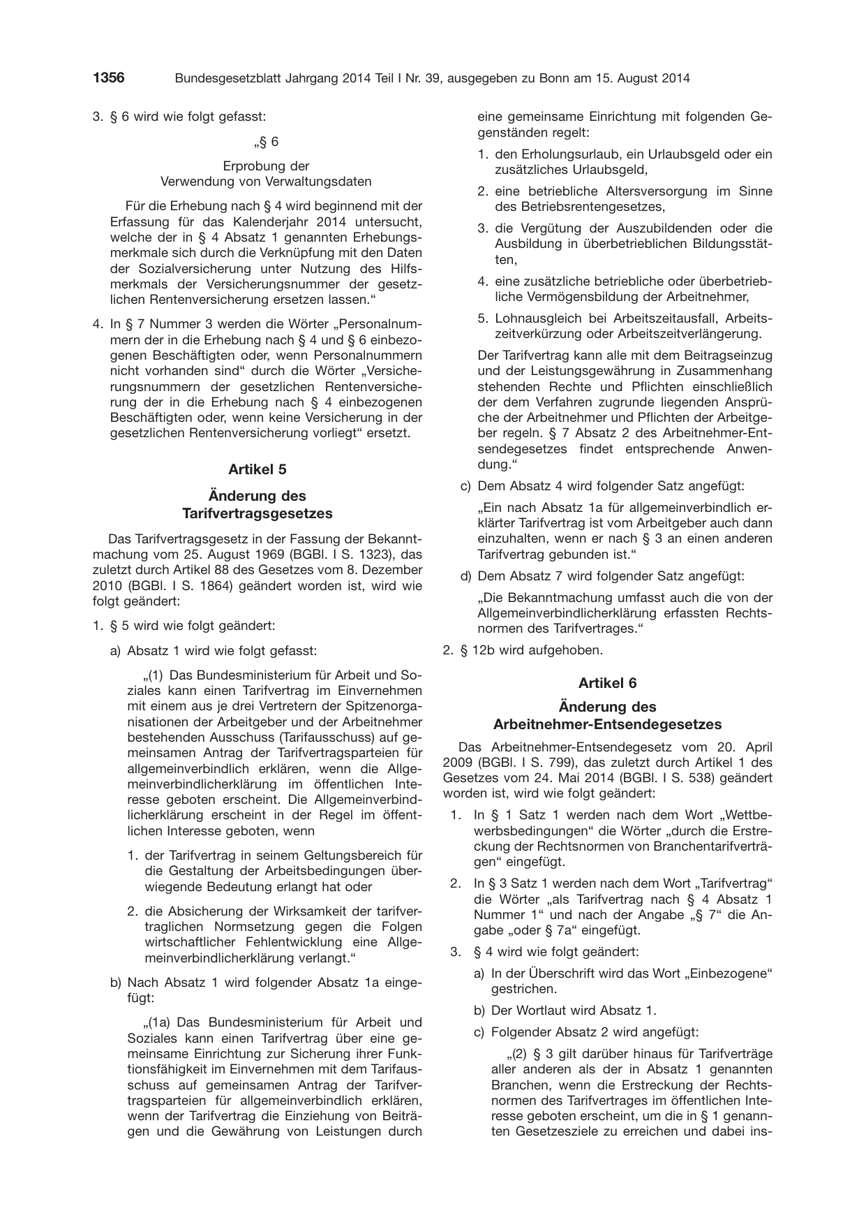 BGBl. 2014, Seite 1356 — Originalseite als Abbildung