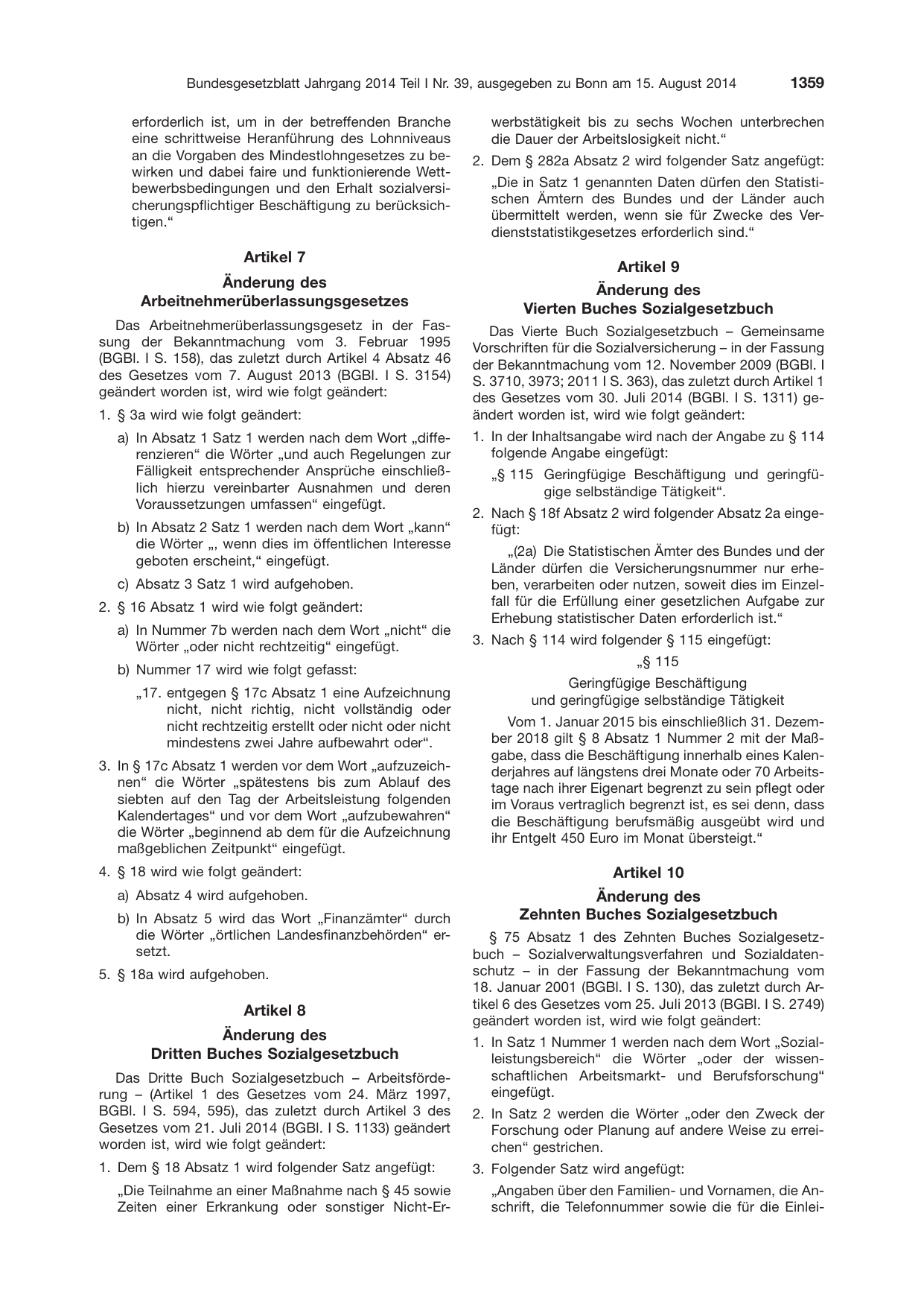 BGBl. 2014, Seite 1359 — Originalseite als Abbildung