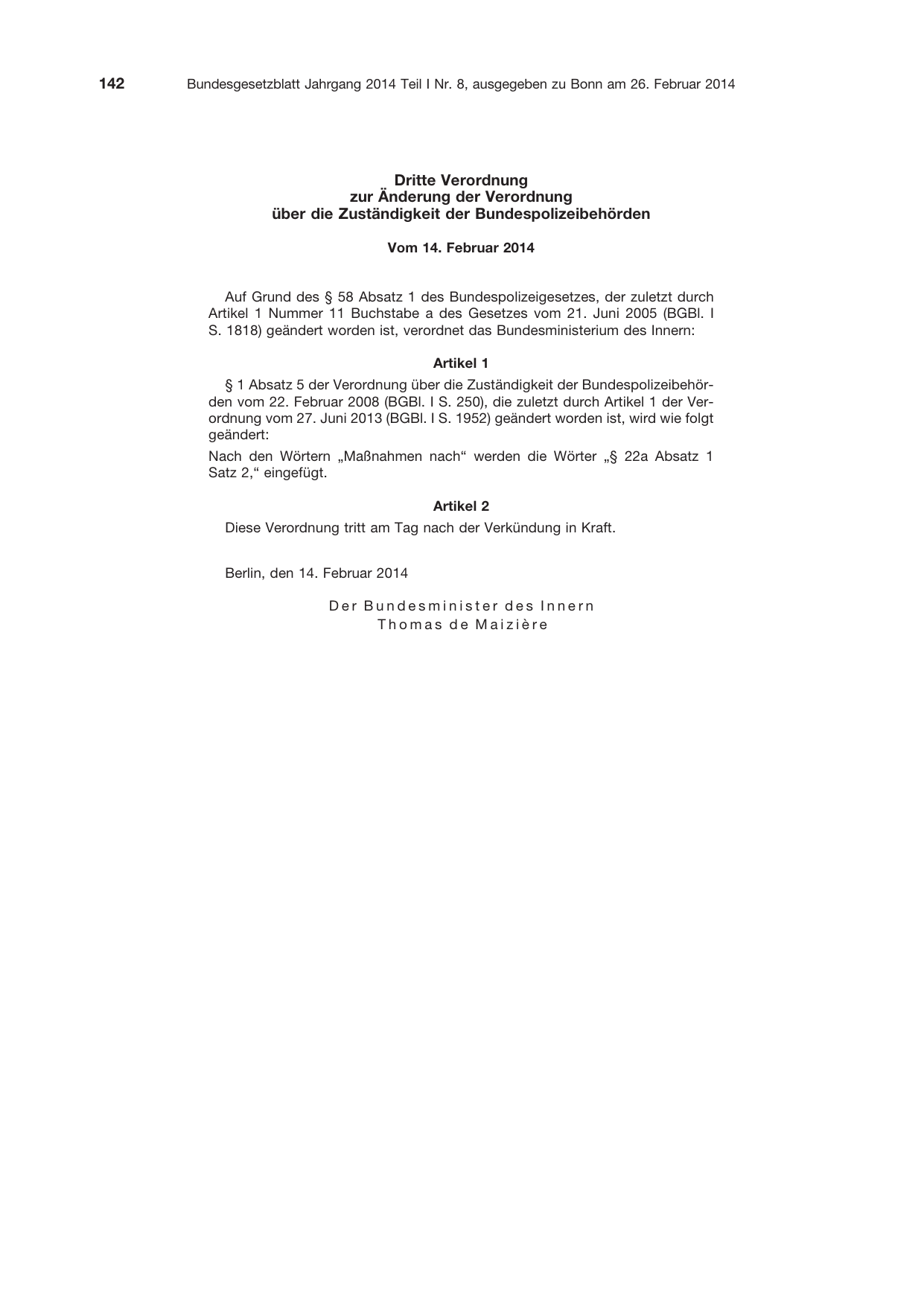 BGBl. 2014, Seite 142 — Originalseite als Abbildung