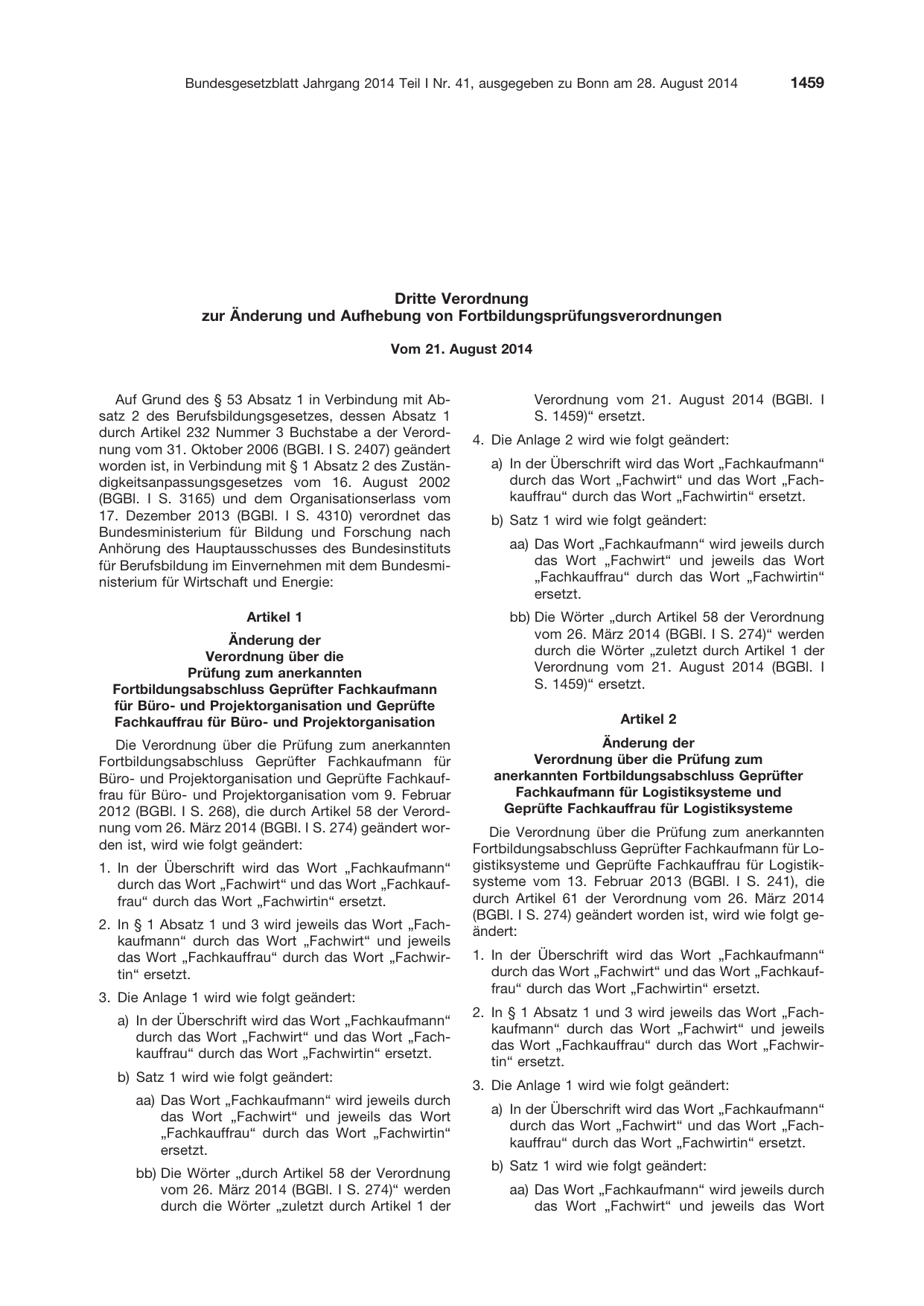 BGBl. 2014, Seite 1459 — Originalseite als Abbildung