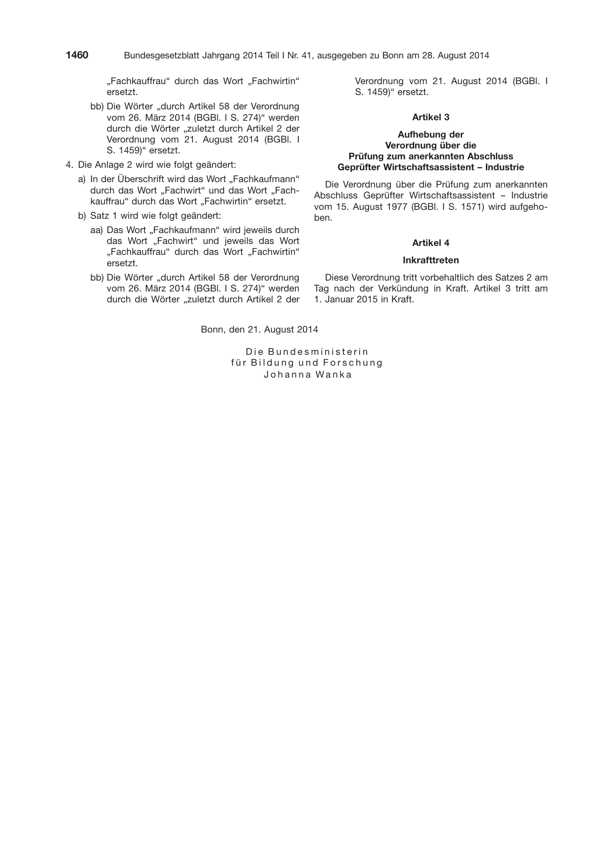 BGBl. 2014, Seite 1460 — Originalseite als Abbildung