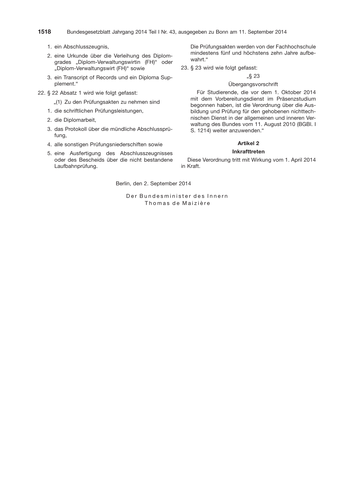 BGBl. 2014, Seite 1518 — Originalseite als Abbildung