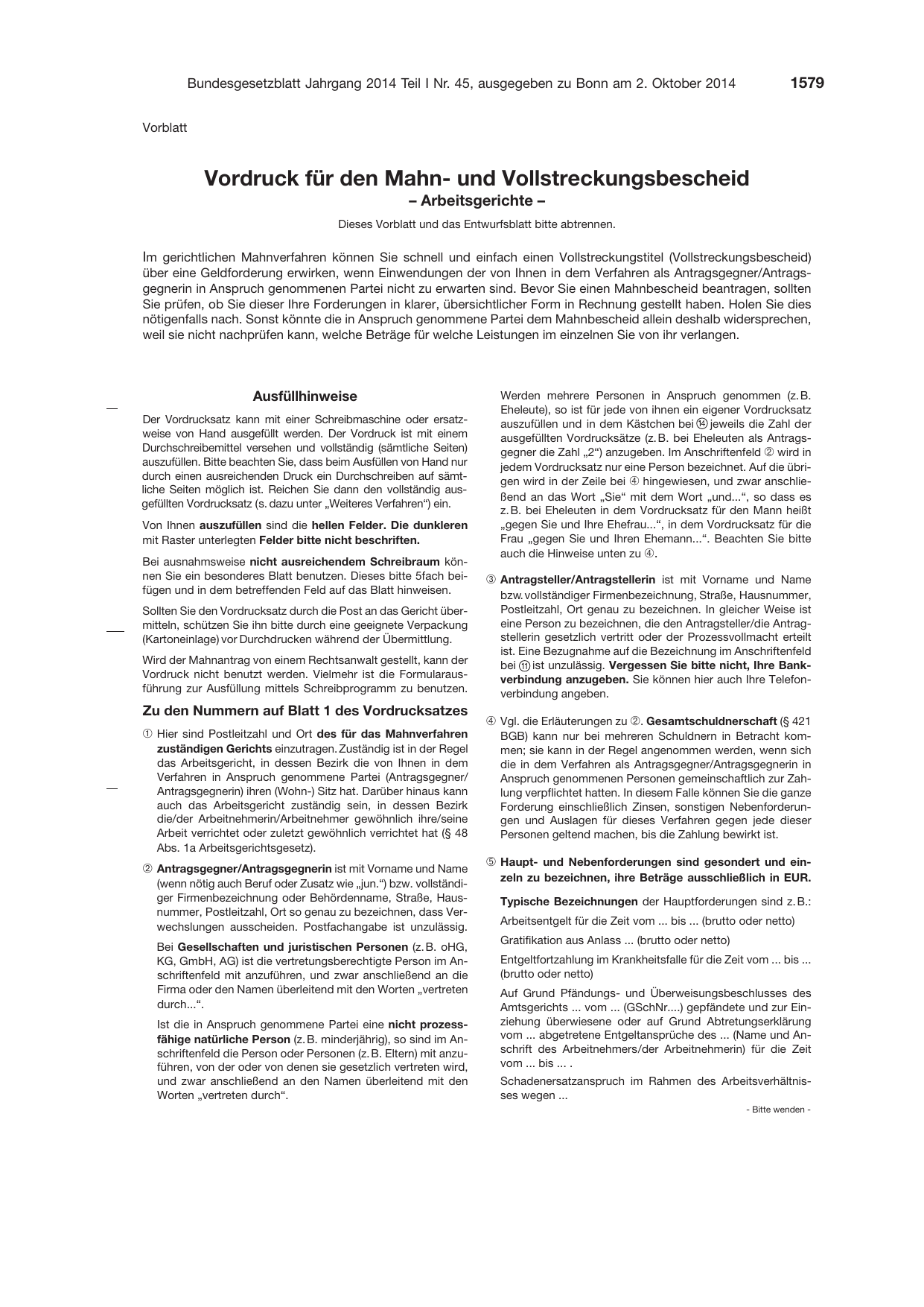 BGBl. 2014, Seite 1579 — Originalseite als Abbildung