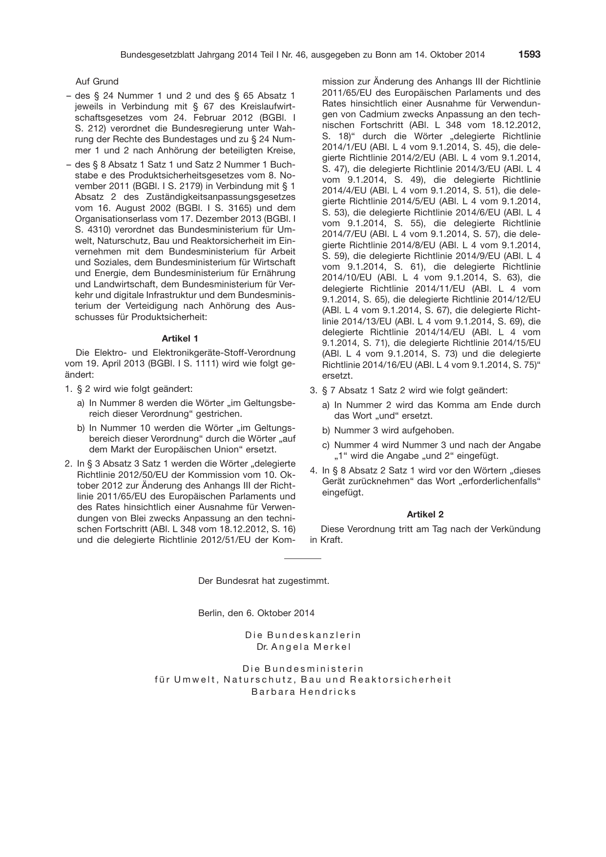 BGBl. 2014, Seite 1593 — Originalseite als Abbildung