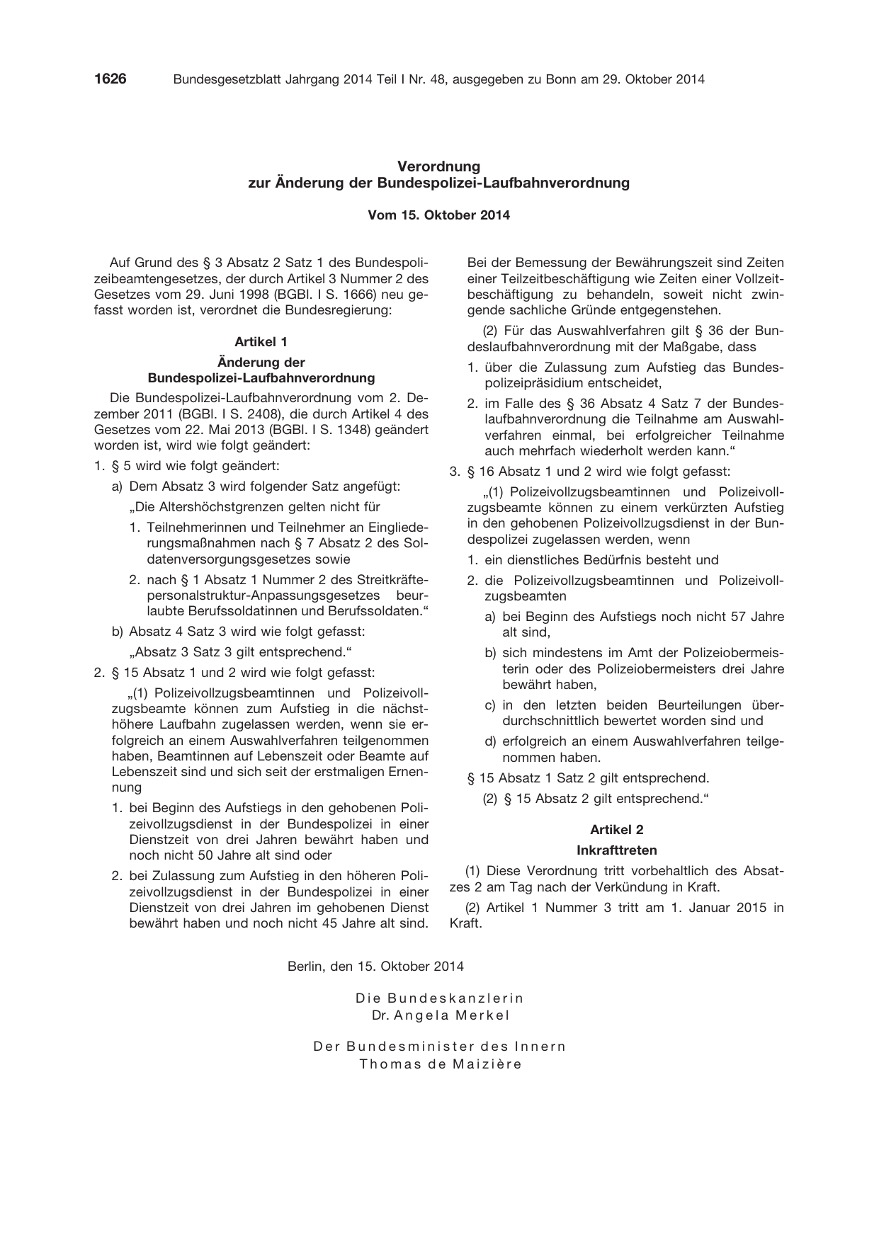BGBl. 2014, Seite 1626 — Originalseite als Abbildung