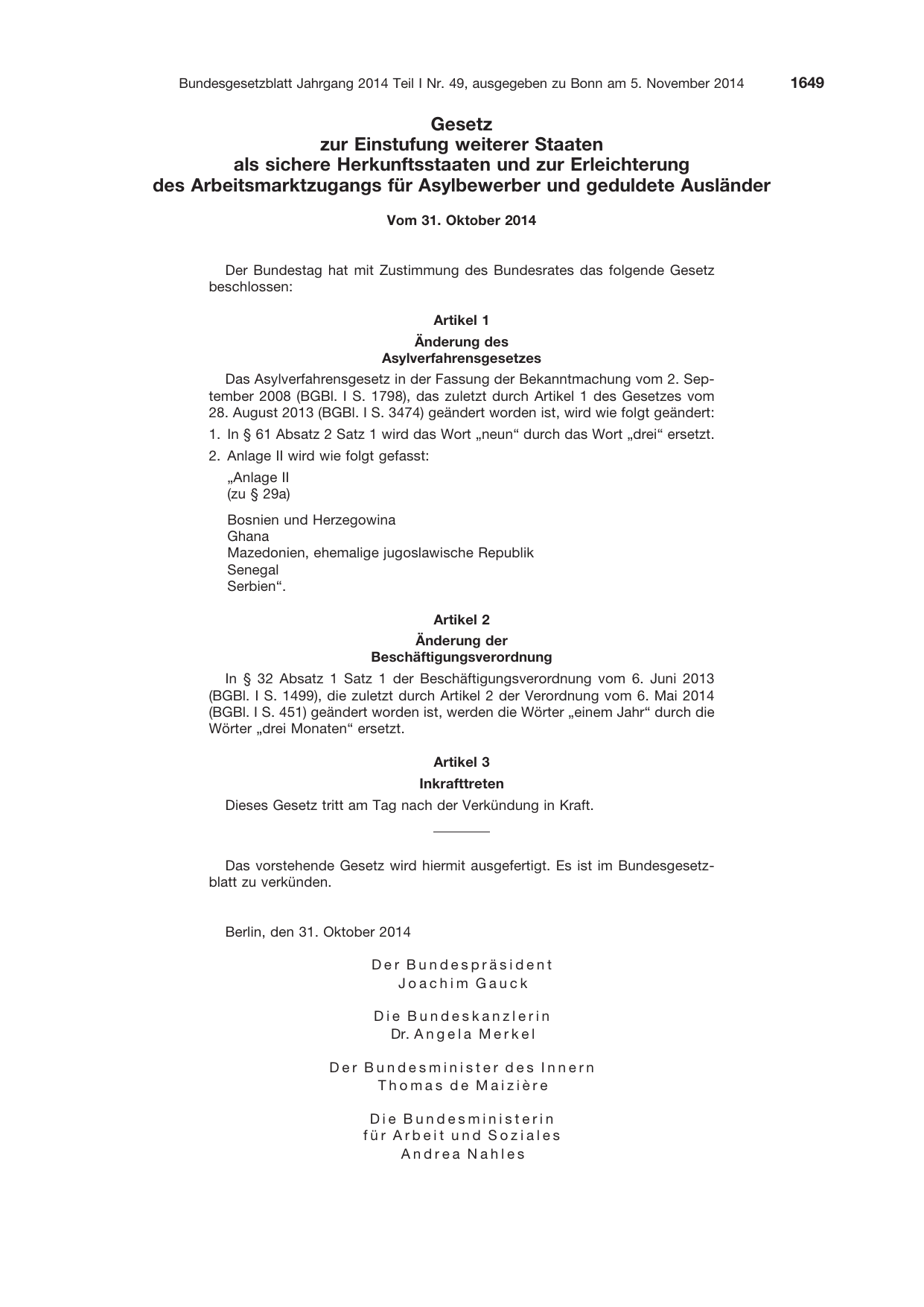BGBl. 2014, Seite 1649 — Originalseite als Abbildung