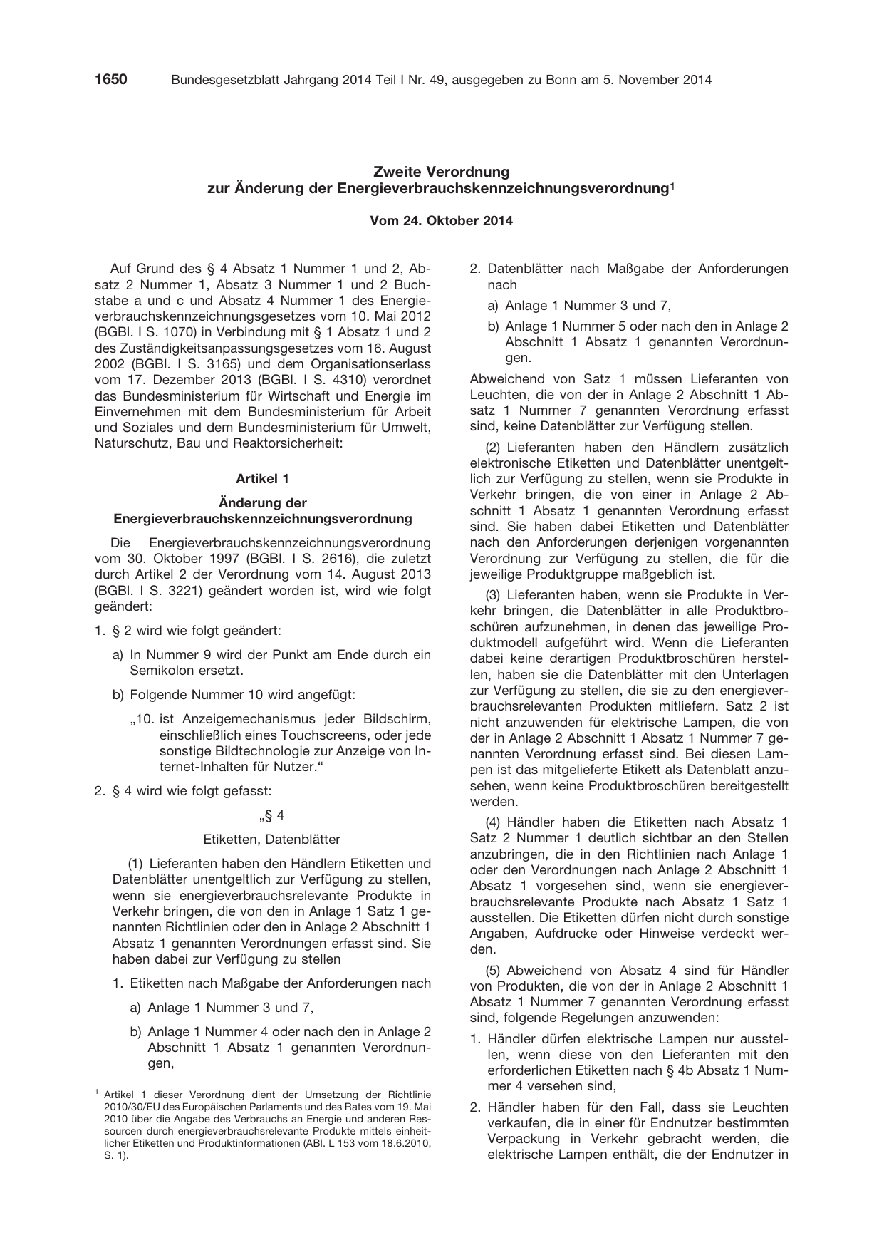 BGBl. 2014, Seite 1650 — Originalseite als Abbildung