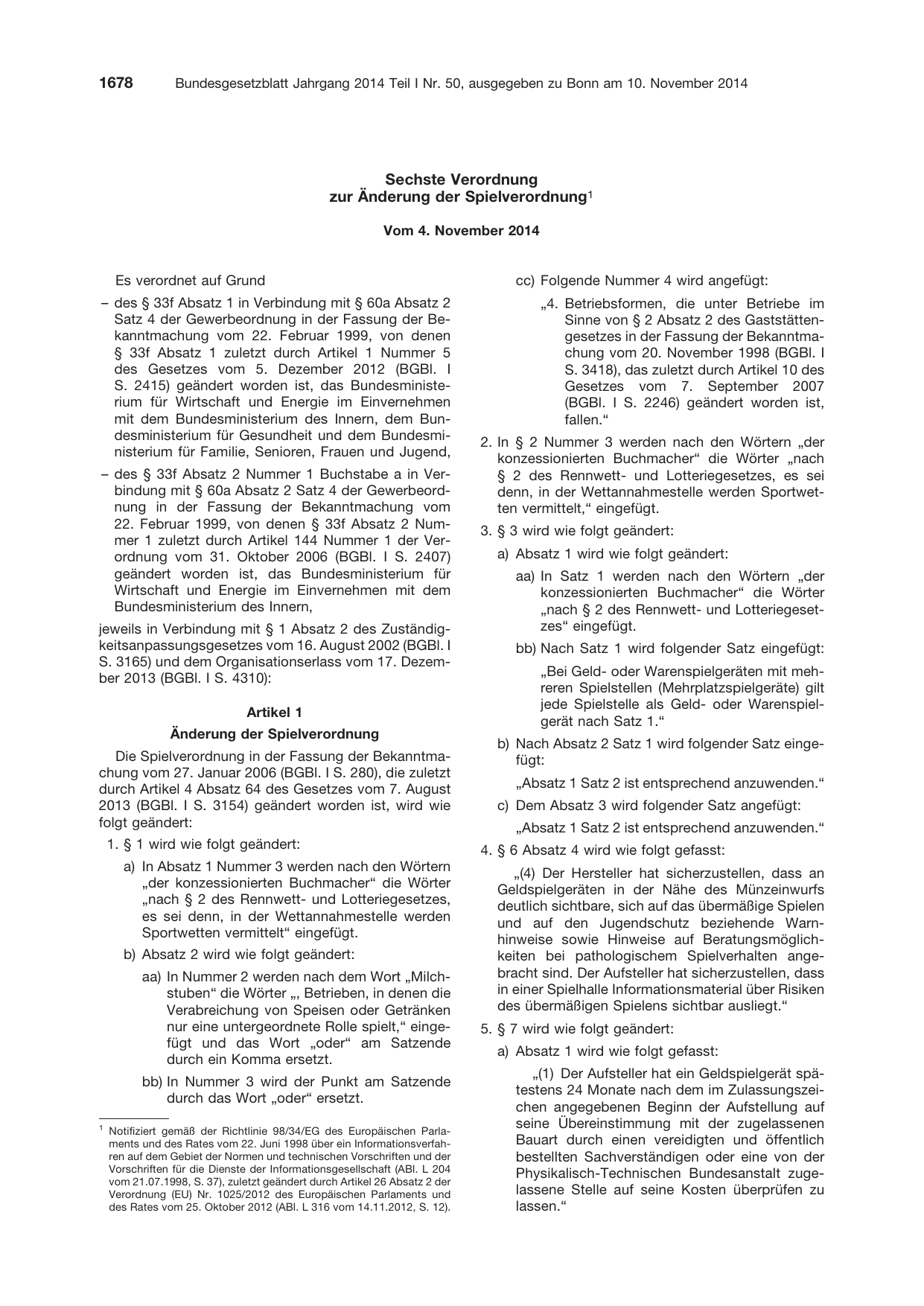 BGBl. 2014, Seite 1678 — Originalseite als Abbildung