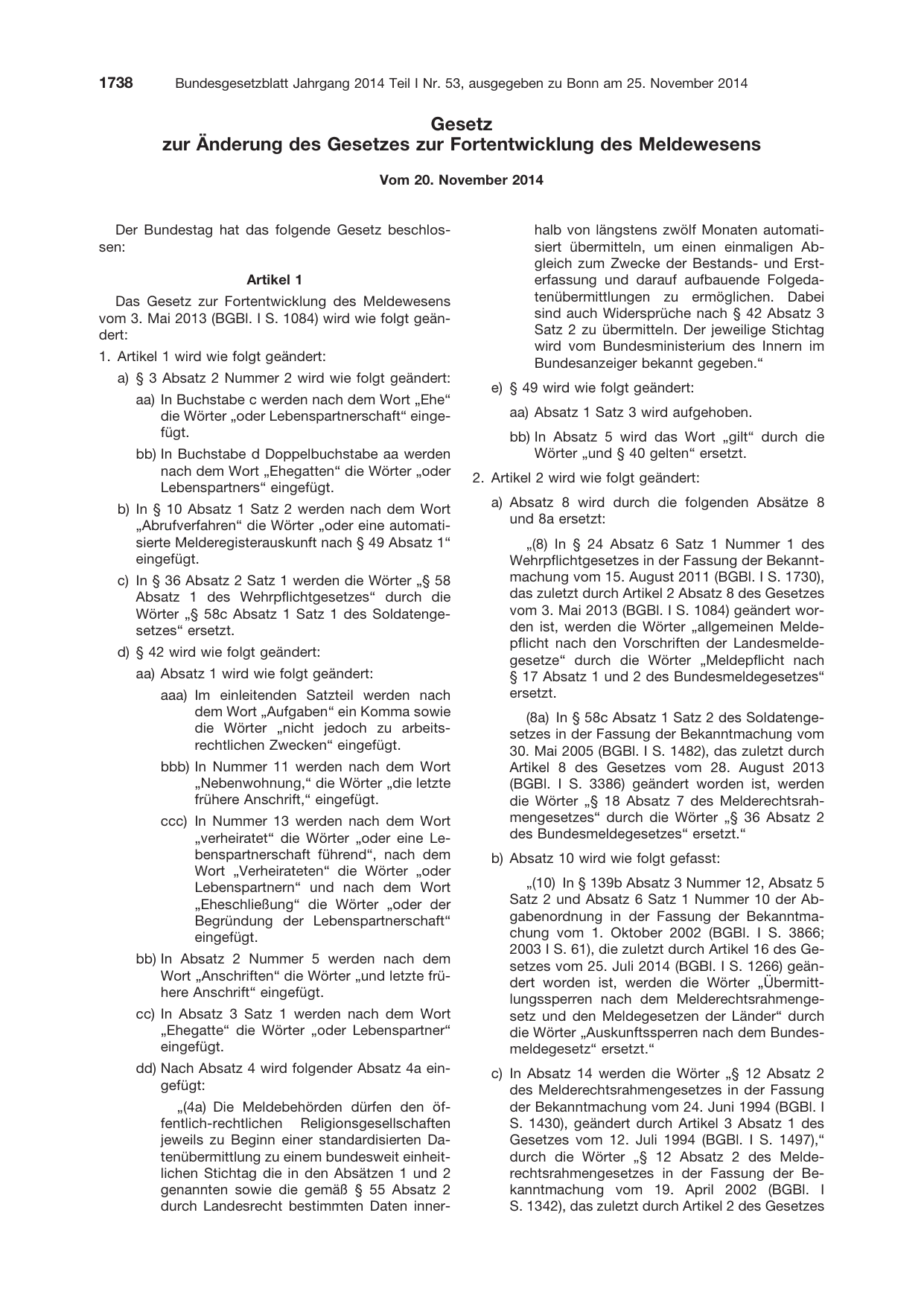 BGBl. 2014, Seite 1738 — Originalseite als Abbildung