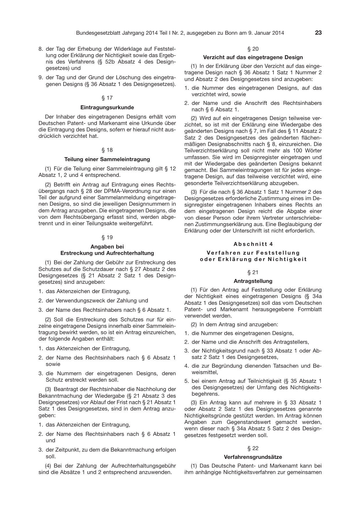 BGBl. 2014, Seite 23 — Originalseite als Abbildung