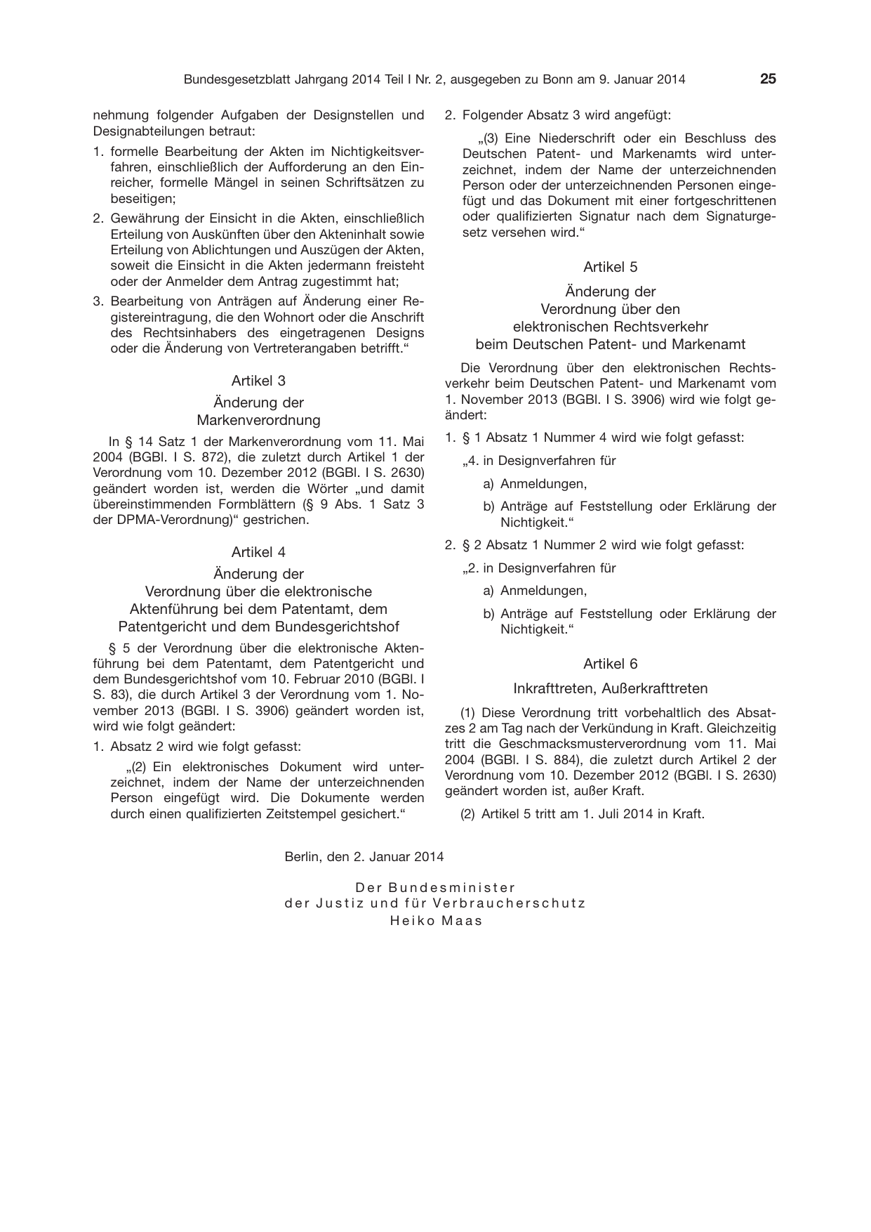 BGBl. 2014, Seite 25 — Originalseite als Abbildung