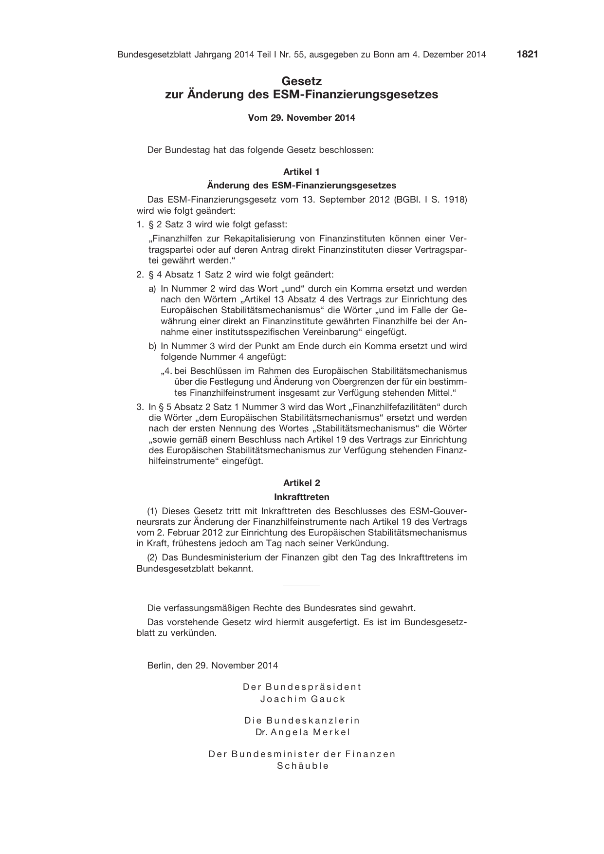 BGBl. 2014, Seite 1821 — Originalseite als Abbildung