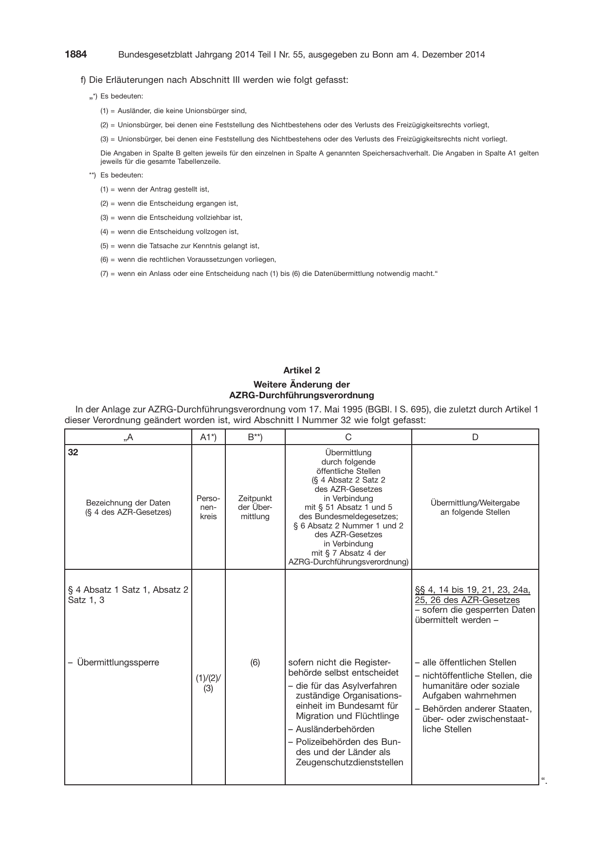 BGBl. 2014, Seite 1884 — Originalseite als Abbildung
