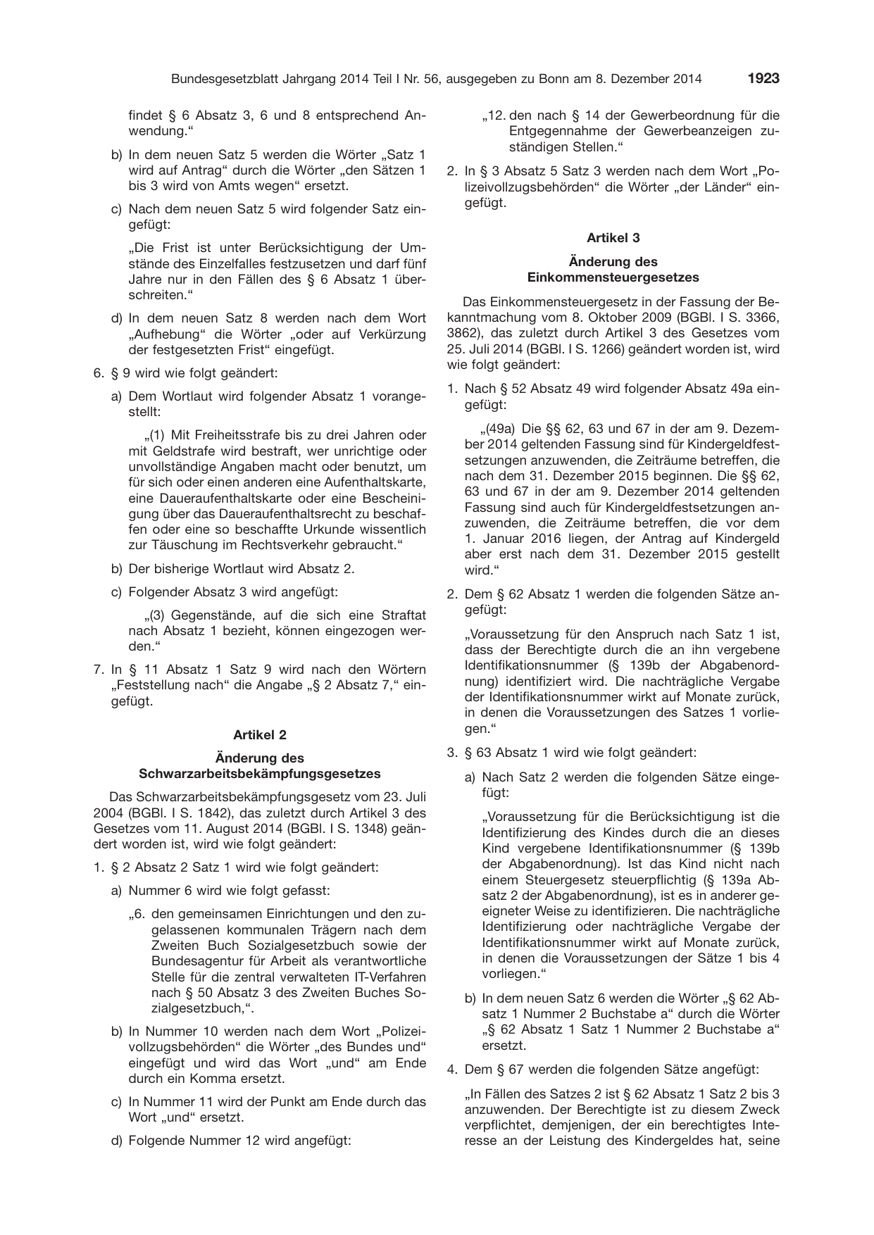 BGBl. 2014, Seite 1923 — Originalseite als Abbildung