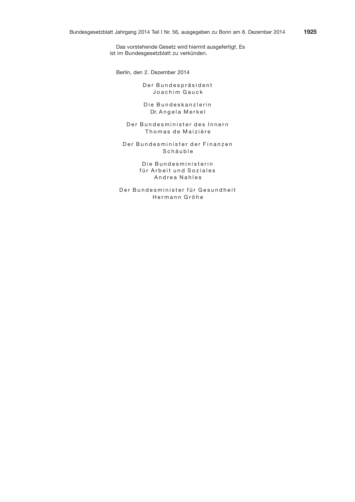 BGBl. 2014, Seite 1925 — Originalseite als Abbildung