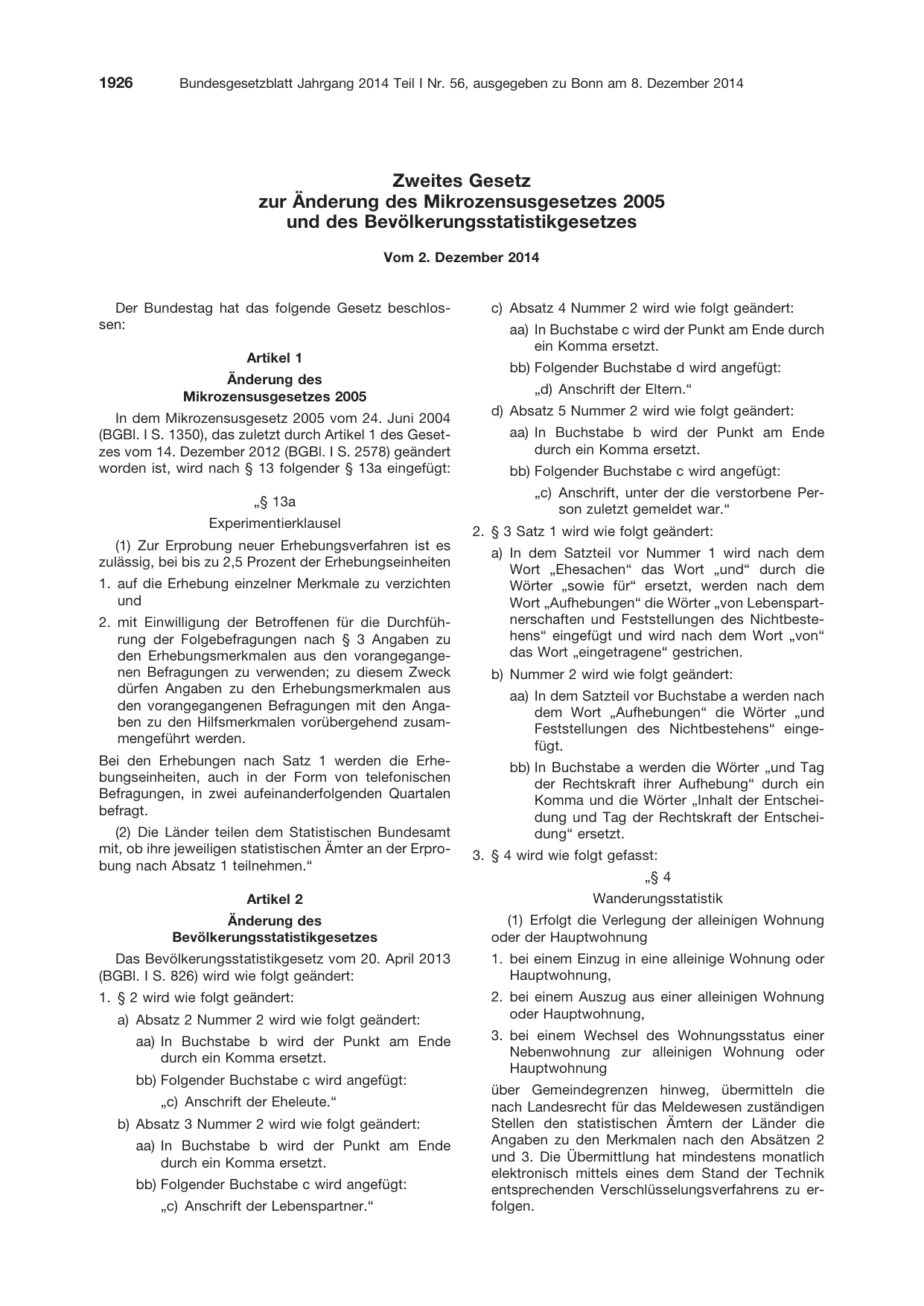 BGBl. 2014, Seite 1926 — Originalseite als Abbildung