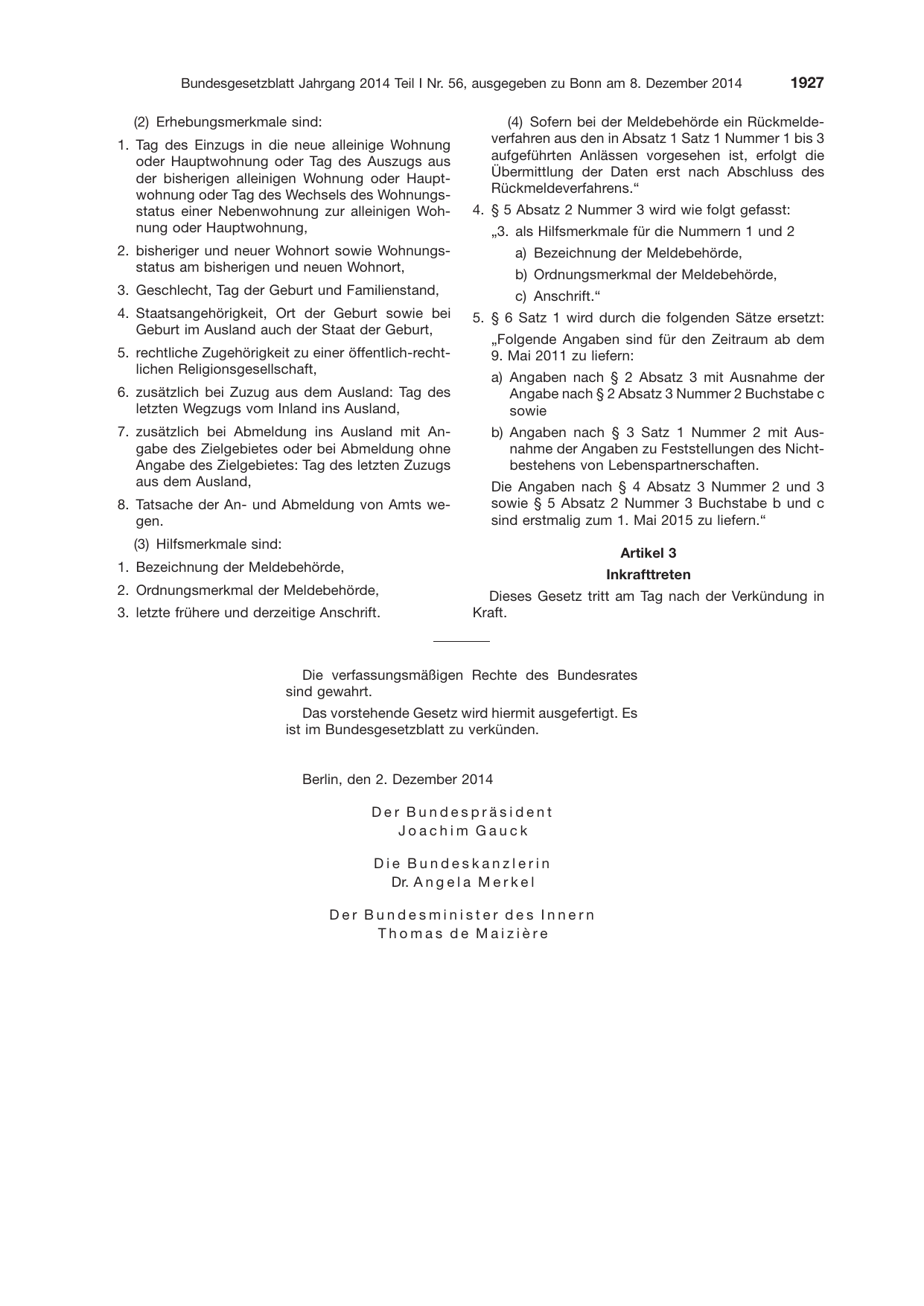 BGBl. 2014, Seite 1927 — Originalseite als Abbildung