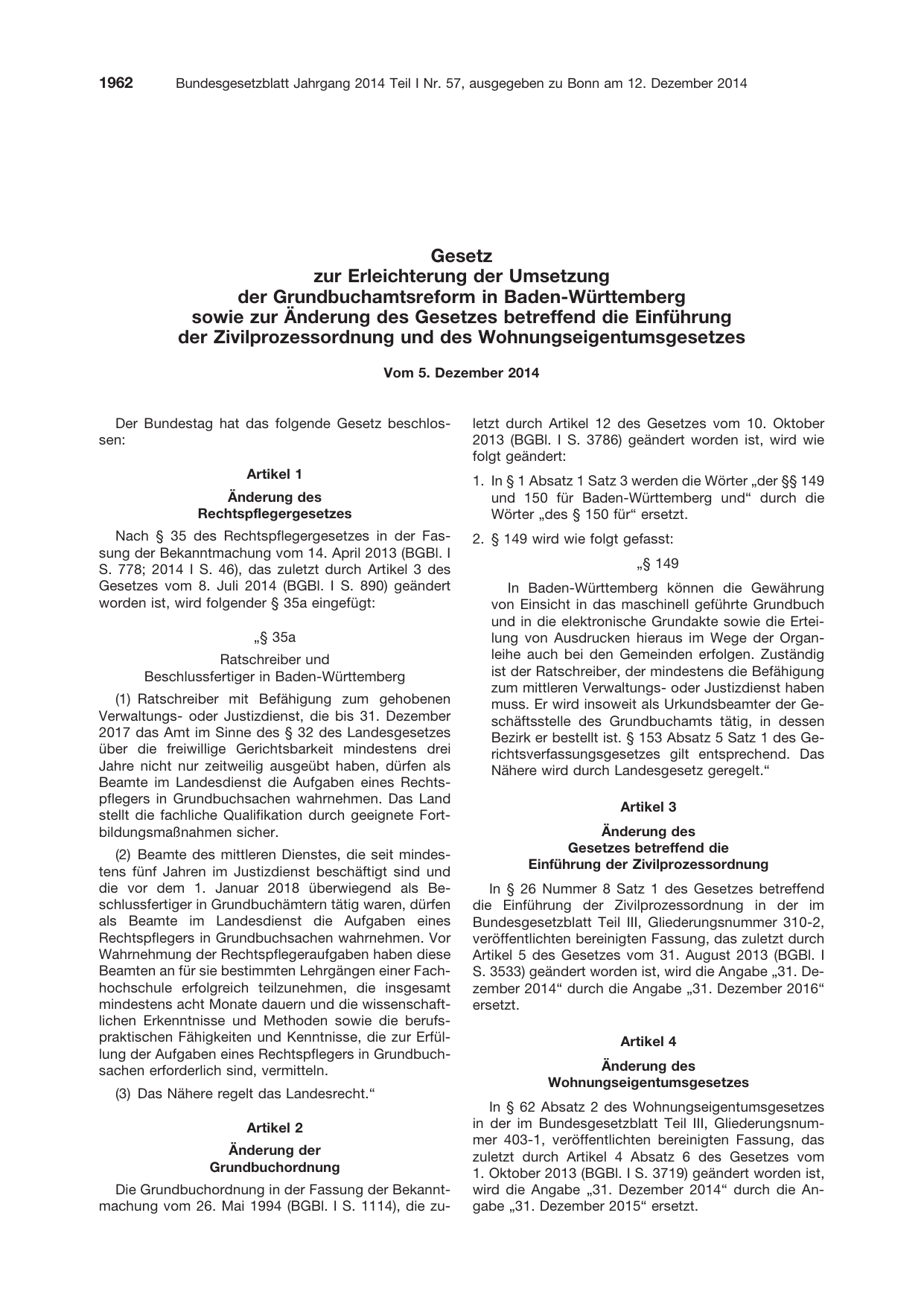BGBl. 2014, Seite 1962 — Originalseite als Abbildung