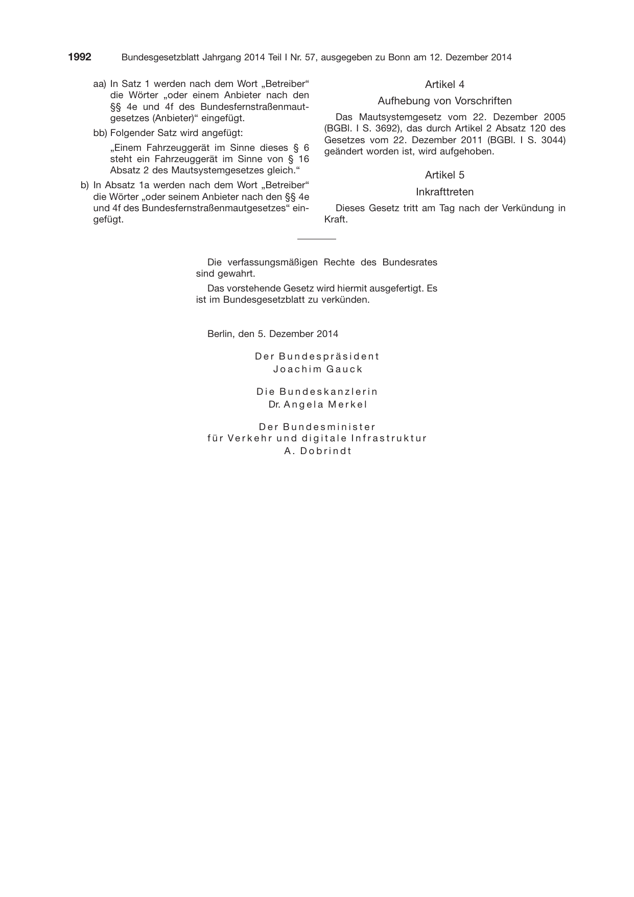BGBl. 2014, Seite 1992 — Originalseite als Abbildung