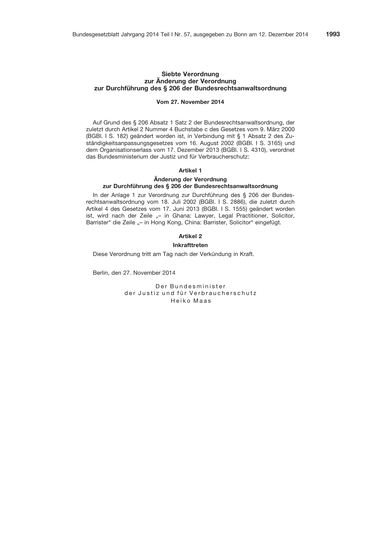 BGBl. 2014, Seite 1993 — Originalseite als Abbildung