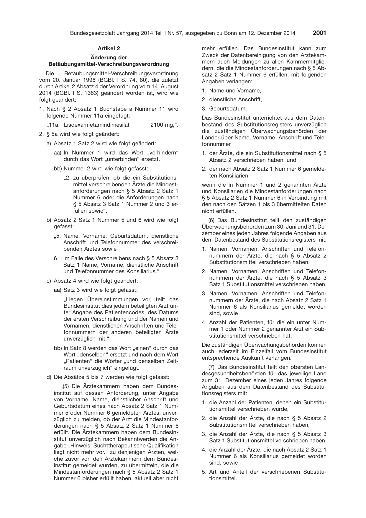 BGBl. 2014, Seite 2001 — Originalseite als Abbildung