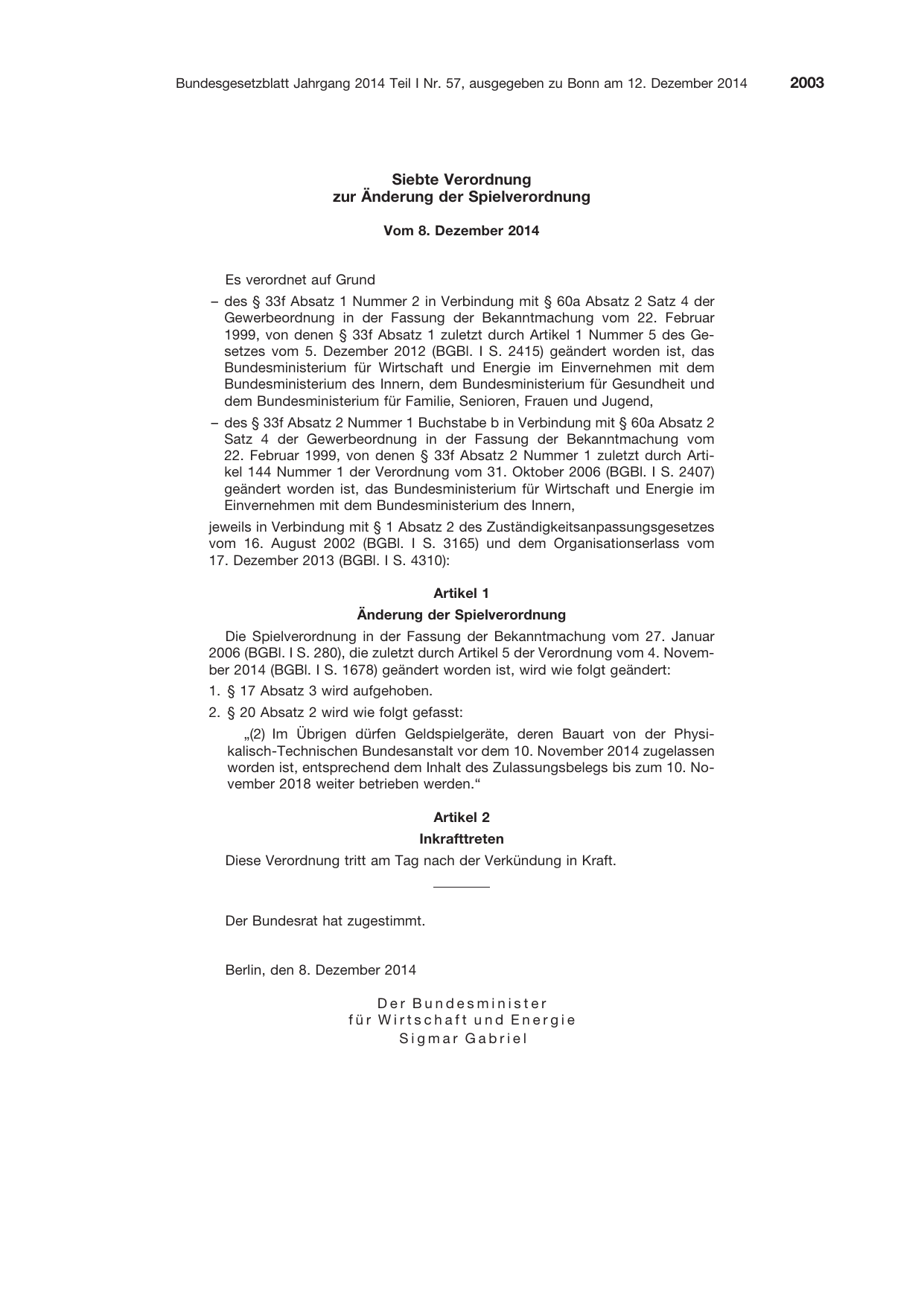 BGBl. 2014, Seite 2003 — Originalseite als Abbildung