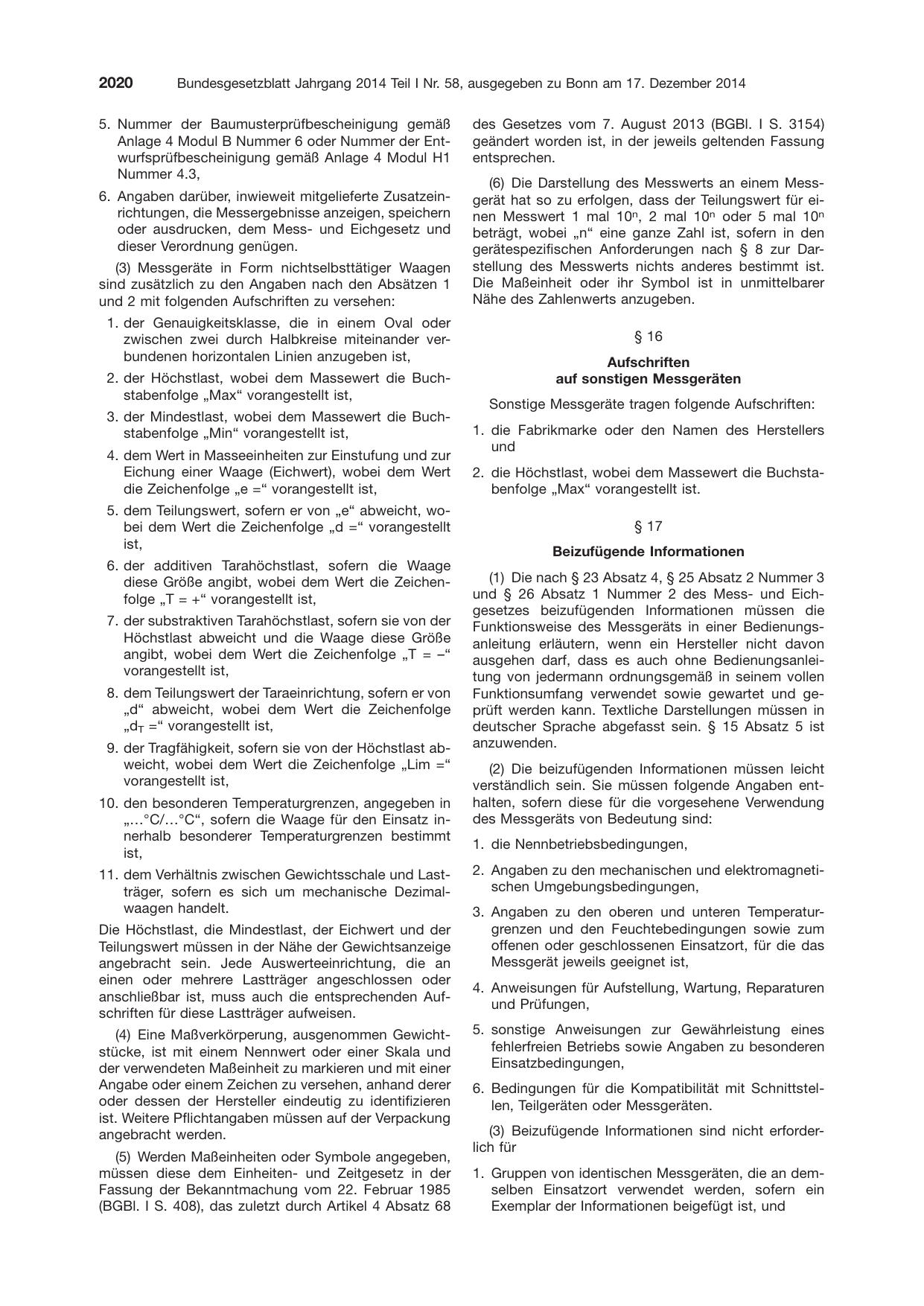 BGBl. 2014, Seite 2020 — Originalseite als Abbildung