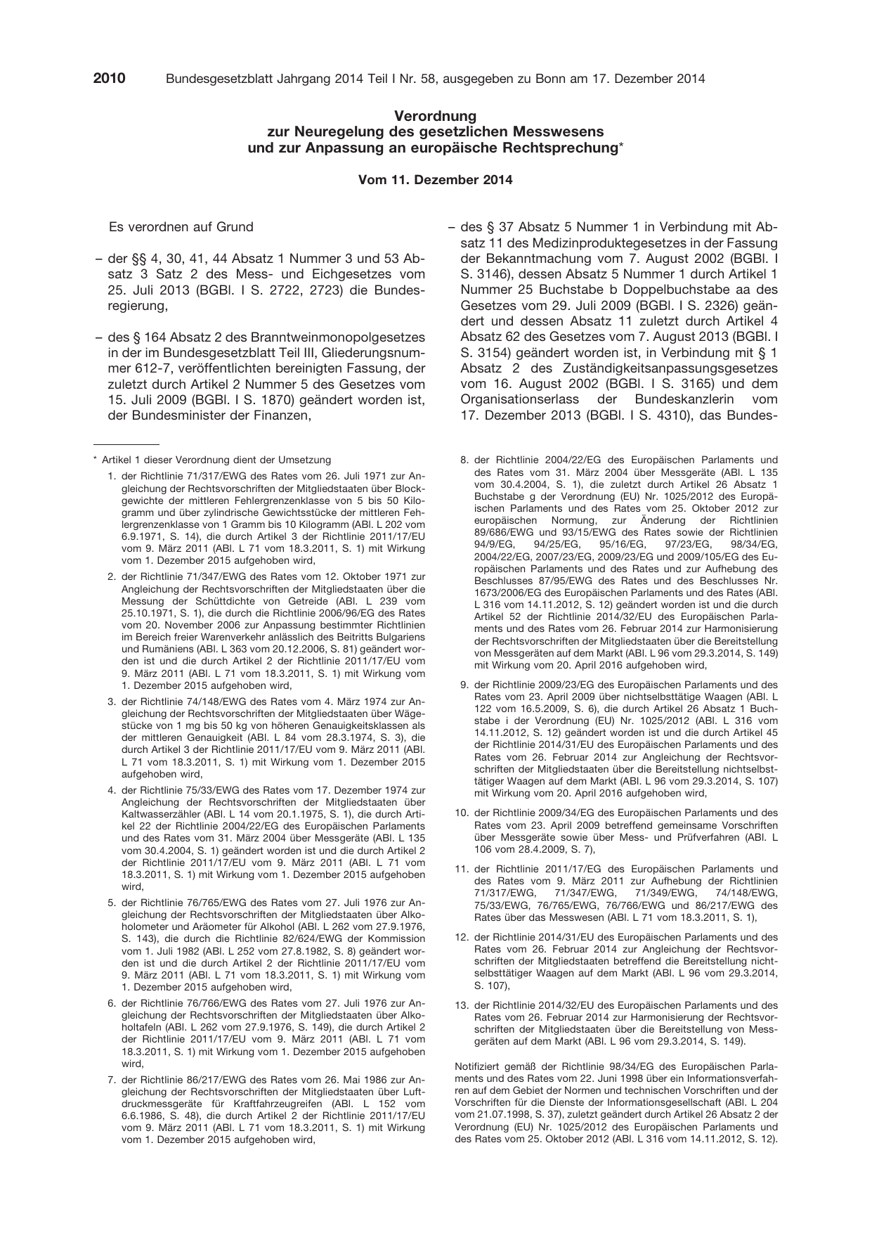 BGBl. 2014, Seite 2010 — Originalseite als Abbildung