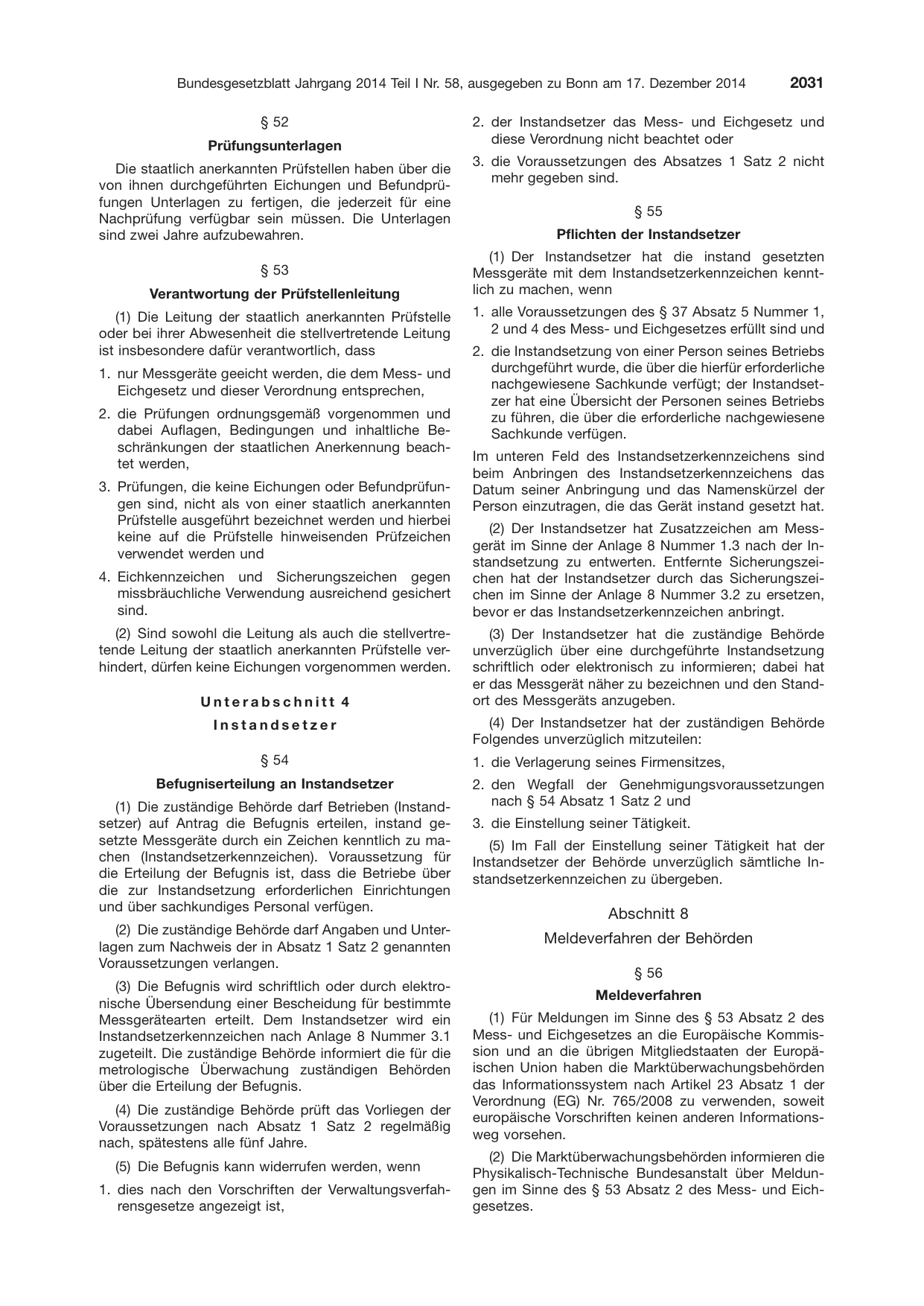 BGBl. 2014, Seite 2031 — Originalseite als Abbildung